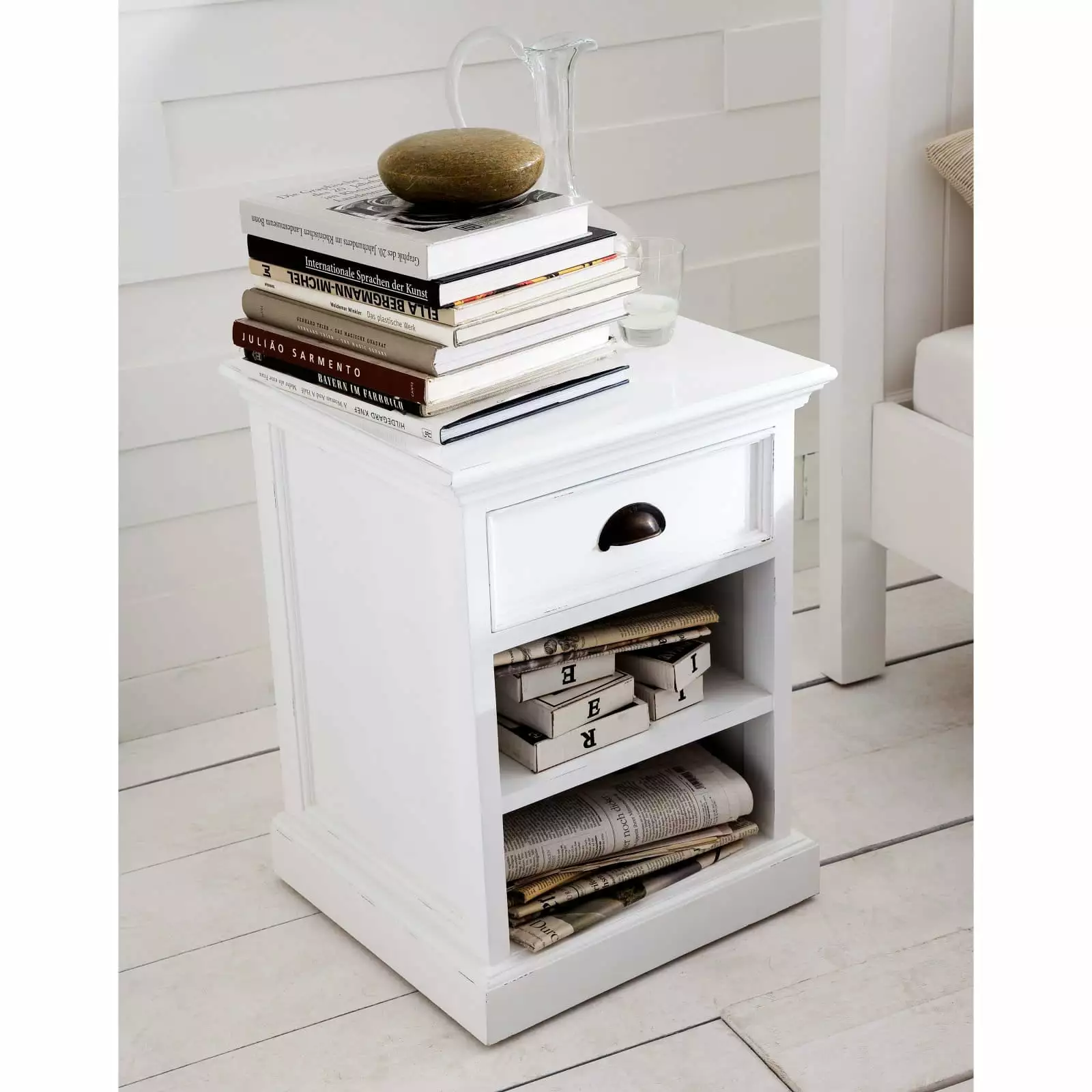 Home Living Room Bedside Table White Shelves Modern Design NovaSolo