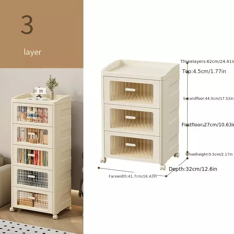 White Nightstand Three Clear Drawers Bedroom Living Room Oumilen