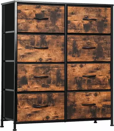 8-Tier Drawers Nightstand Chest - Rustic Bedroom Storage Cabinet QRInnovations
