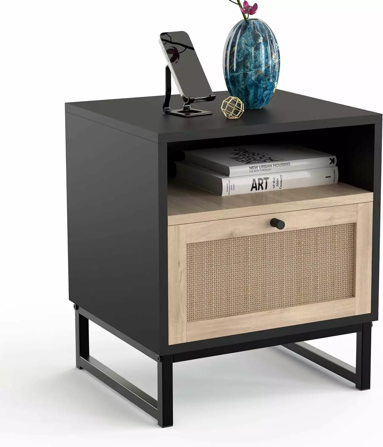 Boho Rattan Nightstand Drawer Bedside Table End Table Bedroom Home QRInnovations