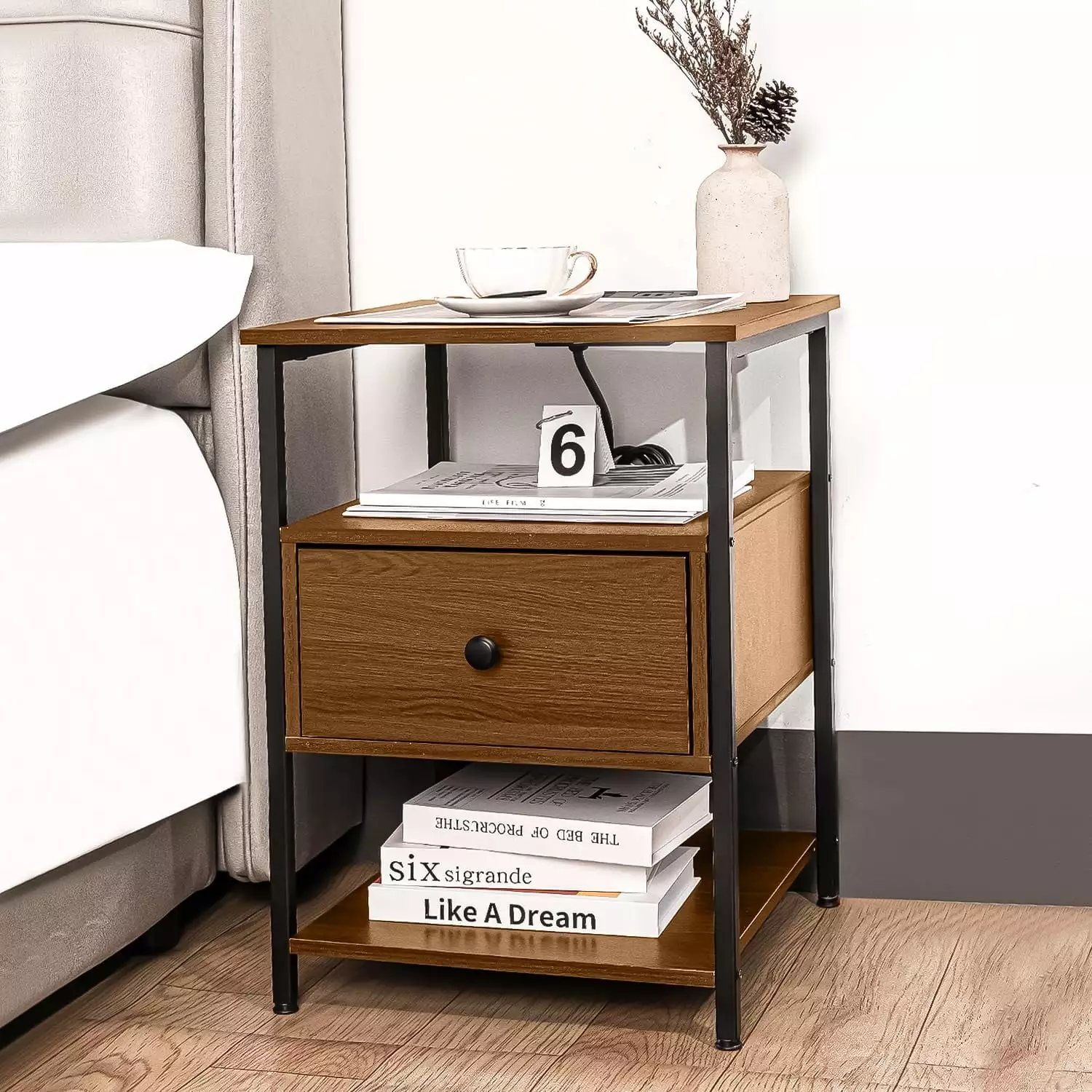 Nightstand Bedside Table Drawers Charging Station and USB Ports QRInnovations
