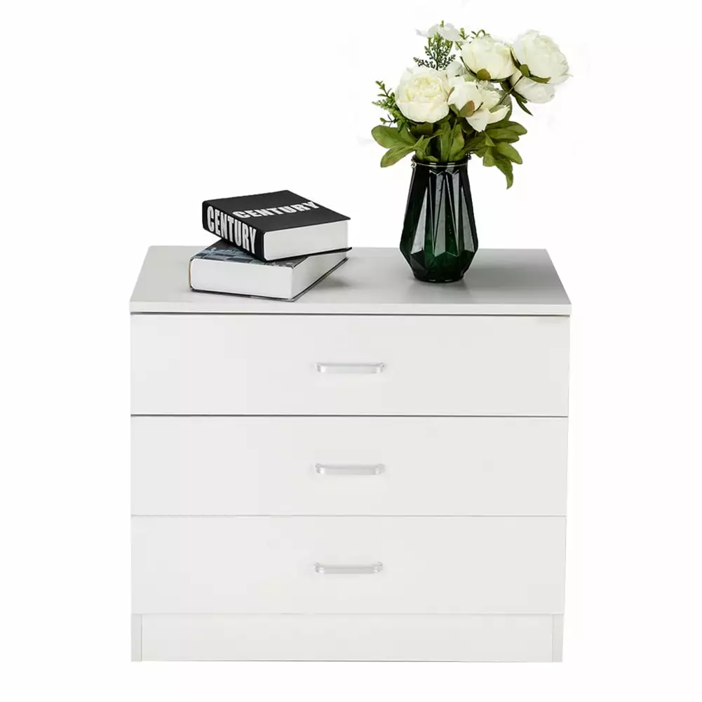 Resenkos White Nightstand 3 Drawers Wood Arranger Cabinet Nursery