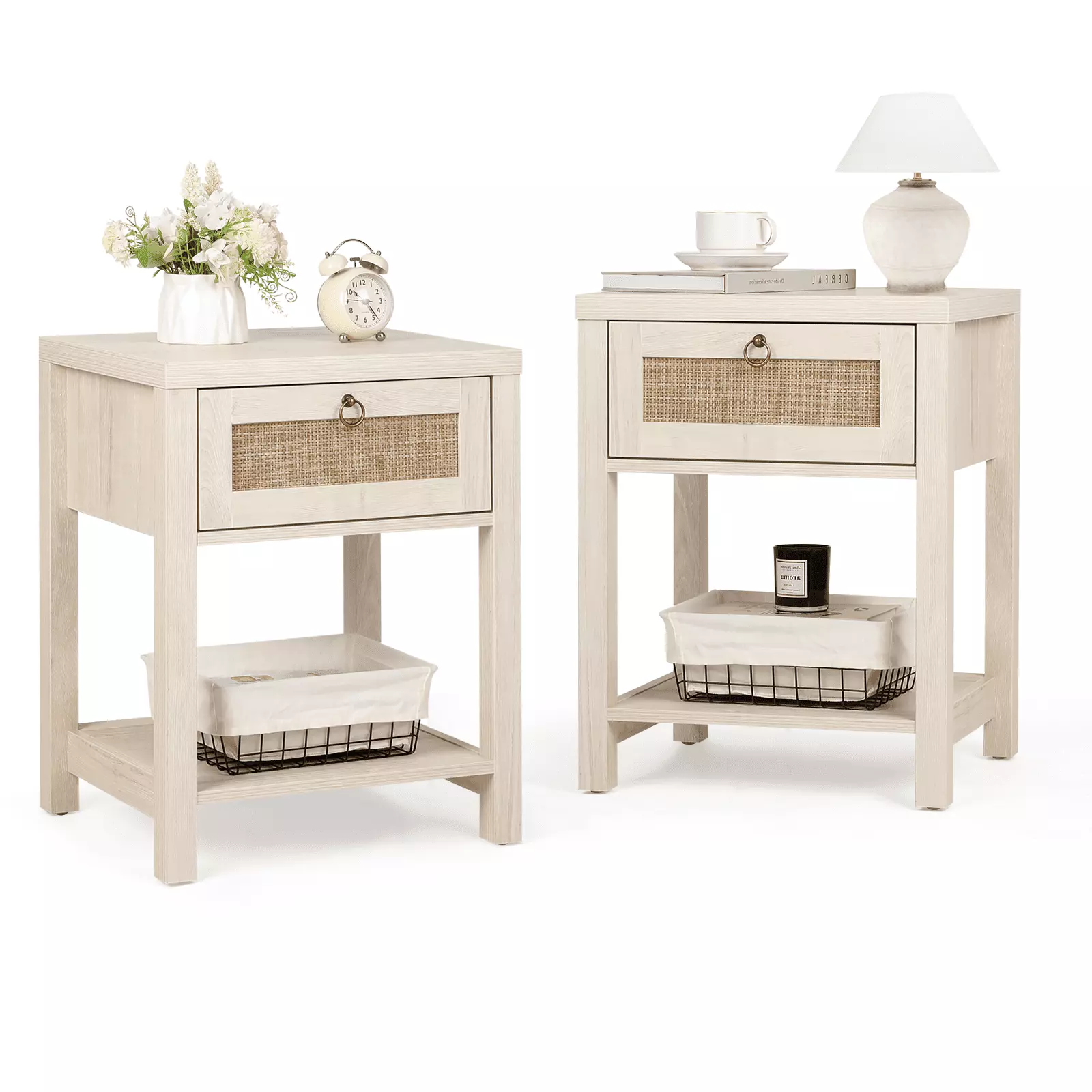 RichYa 2-Pack Gray Nightstand 1 Drawer Solid Wood Legs Bedroom Side Table RichYa Grow System