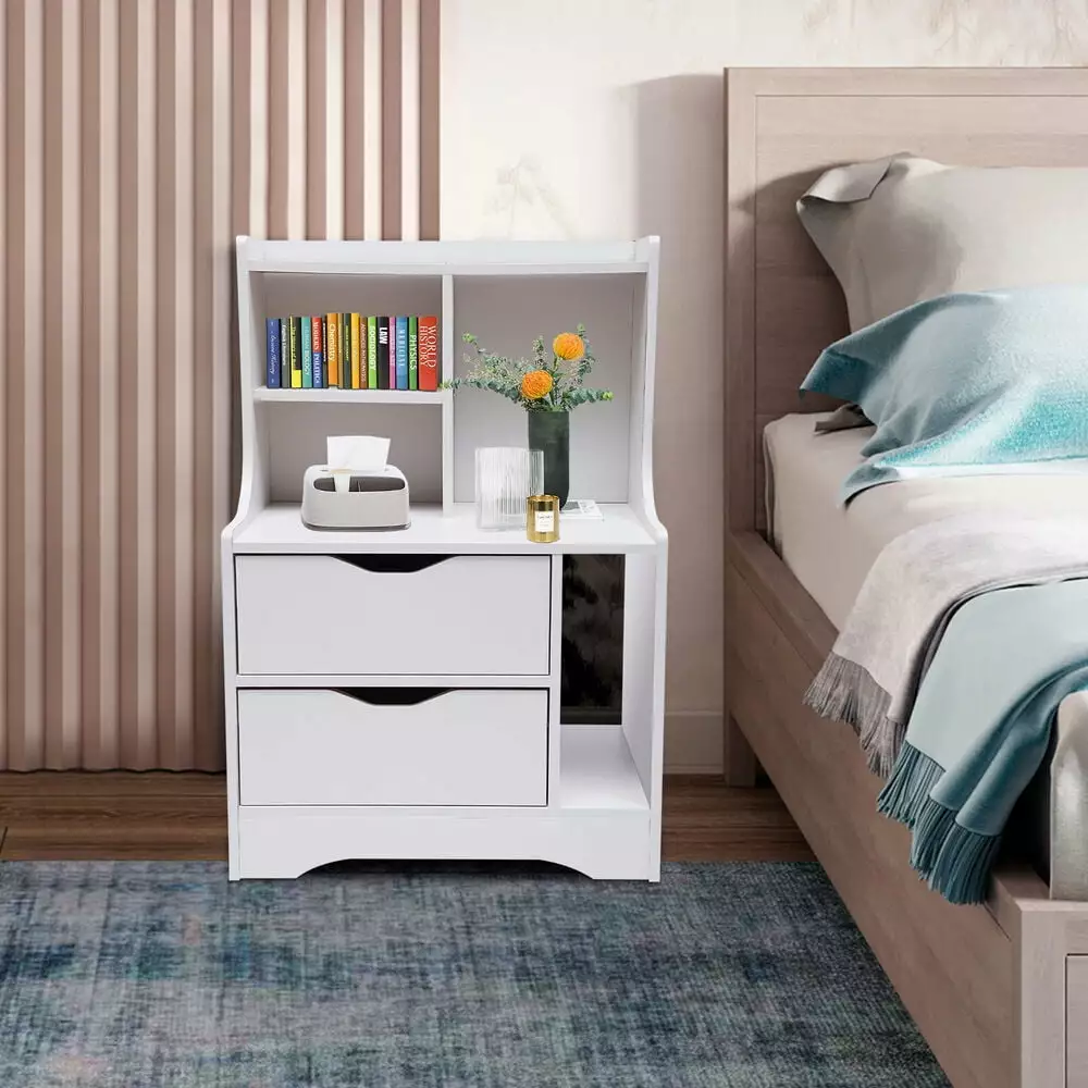 2 Drawers Modern Nightstand Table Bedroom Bedside End Storage Cabinet RoseChic