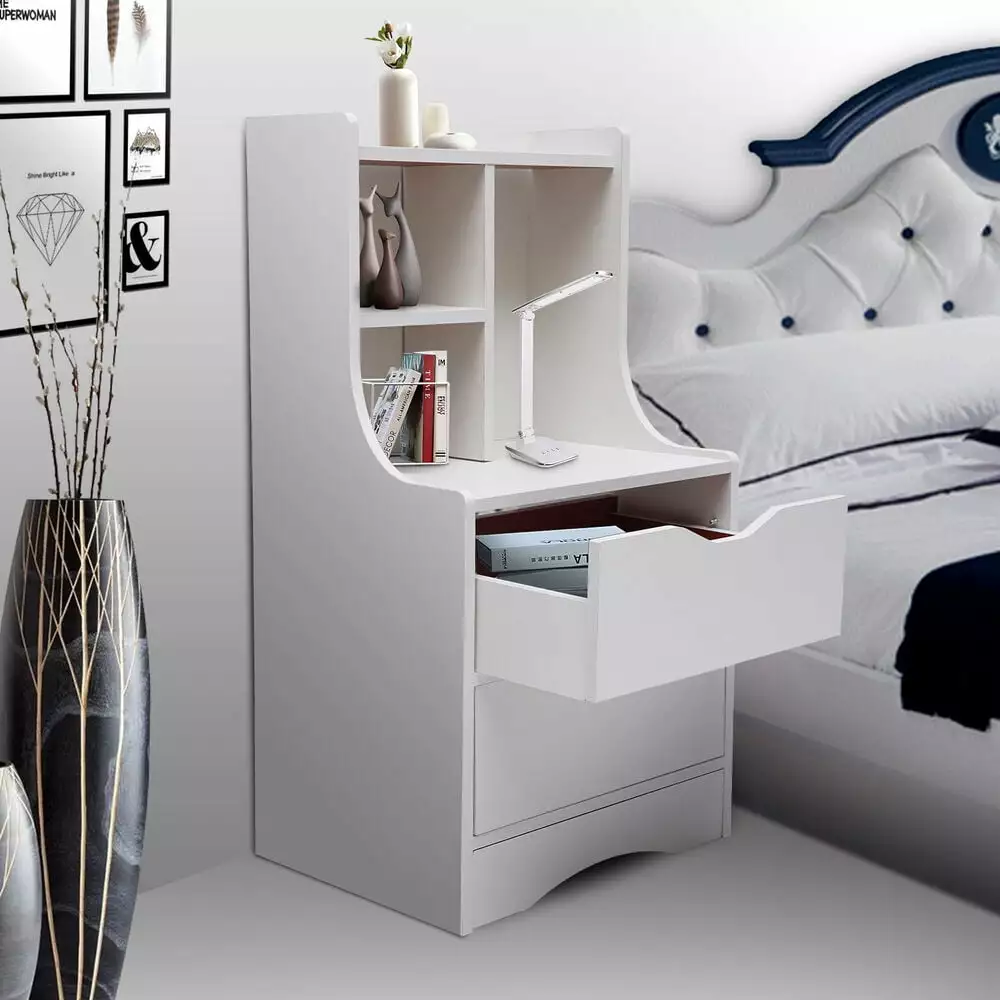 White 2-Drawer Bedroom Night Stand End Side Storage Desk Furniture RoseChic