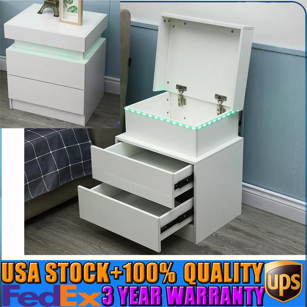 White 2 Drawers End Table Bedside Nightstand Bedroom Storage Cabinet RoseChic