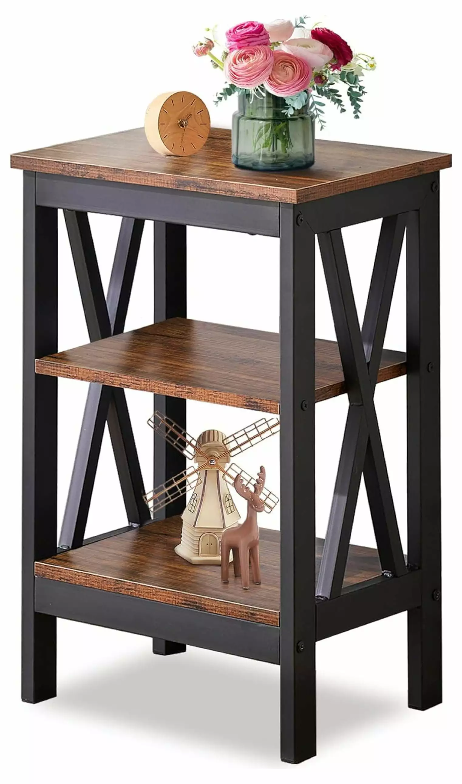 SinYYH End Side Table Storage Shelf Nightstand Living Room Bedroom Furniture Brown