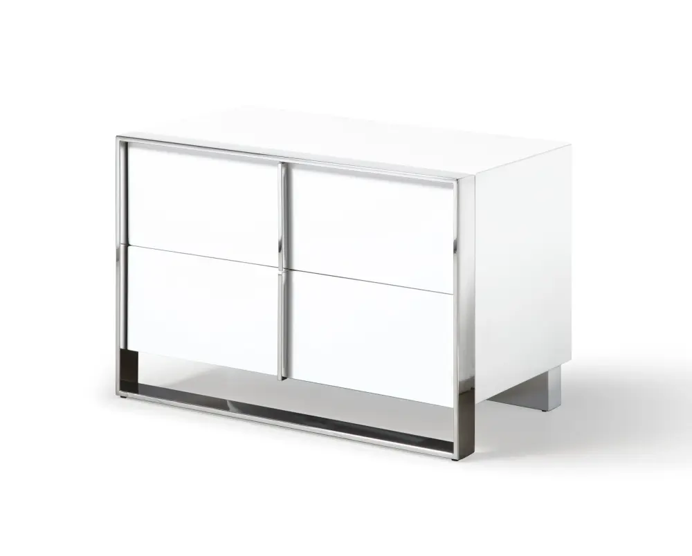 Solid Wood Modrest Cartier - Sleek White + Stainless Steel Nightstand