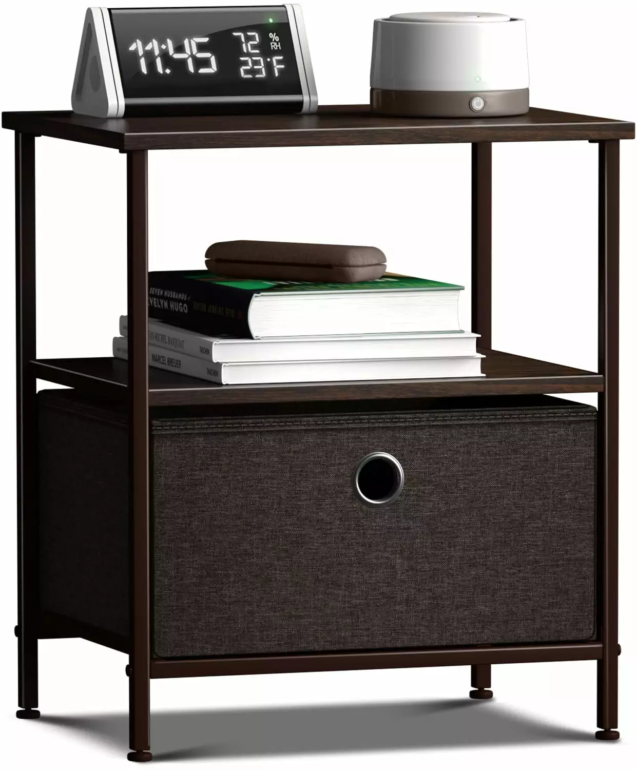 1 Drawer Table Dresser Brown Compact Nightstand Small Spaces Sorbus