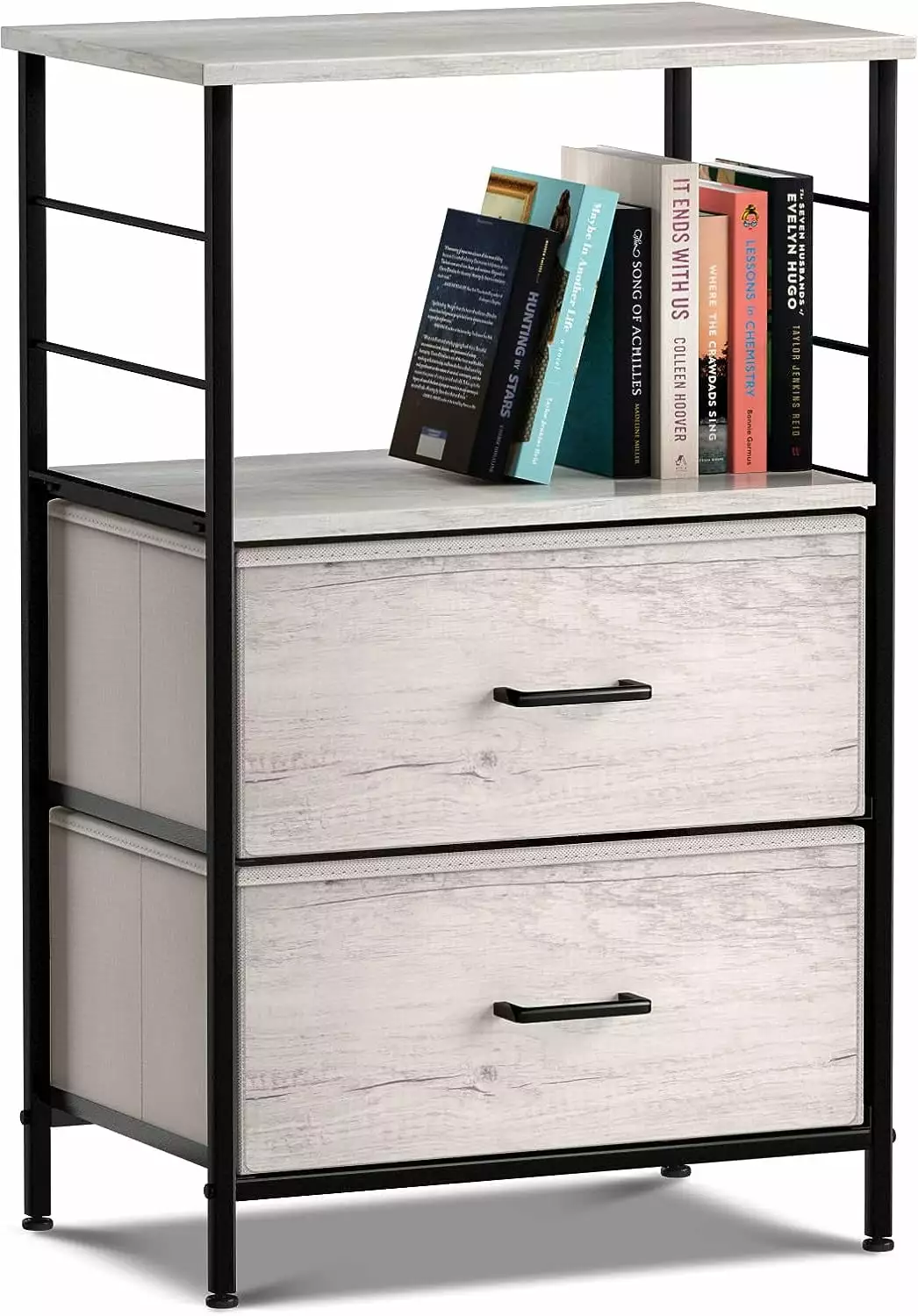 Sorbus Nightstand 3 Drawers Steel Frame Bedside Table Wood Top Faux Fabric Bedroom Dorm