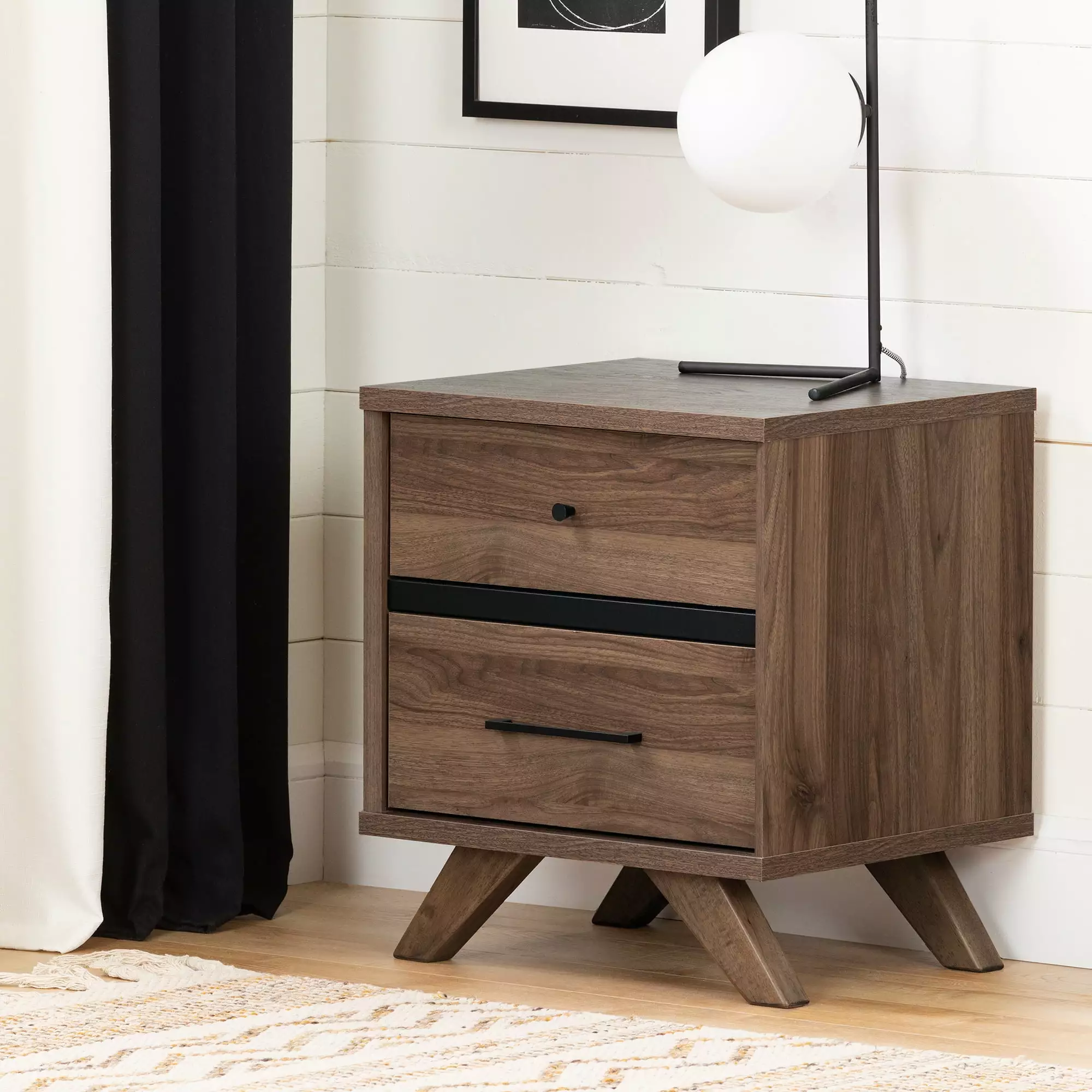 South Shore Flam 2-Drawer Nightstand - End Table Storage Brown