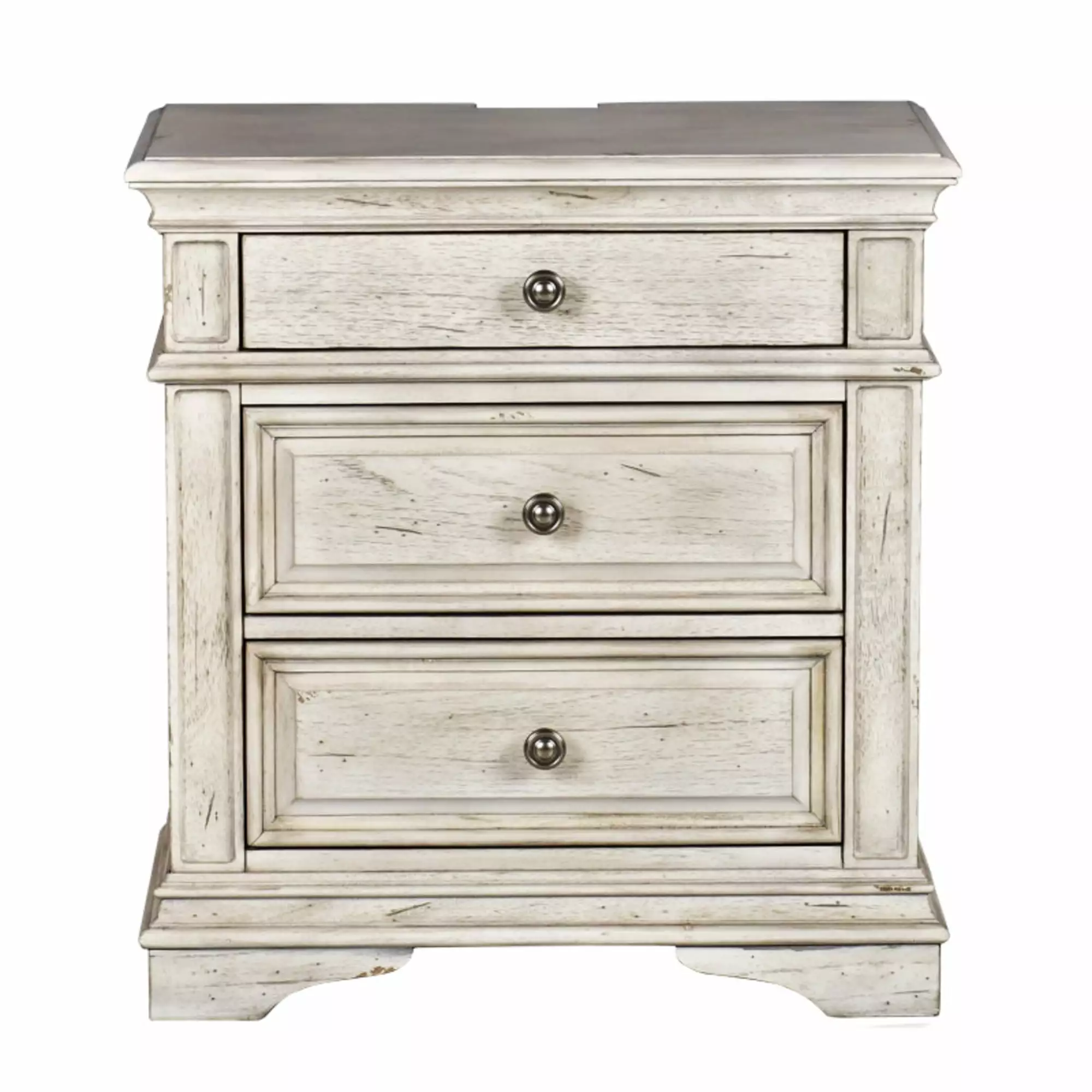 Highland Park Rustic Ivory Wood 3-Drawer Nightstand Bedroom Furniture Steve Silver Co.