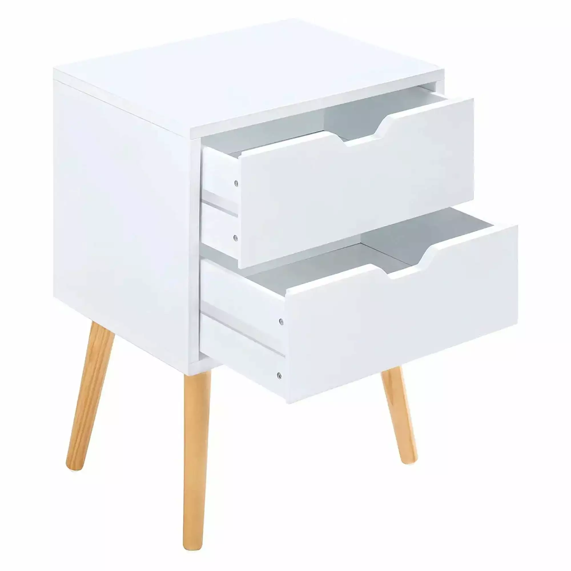 Open Box Modern Wooden Nightstand End Side Table 2 Storage Drawers White SweetGo