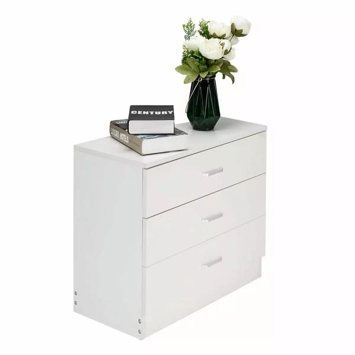FCH Storage Bedside Table 3 Drawers Chest White Sythers