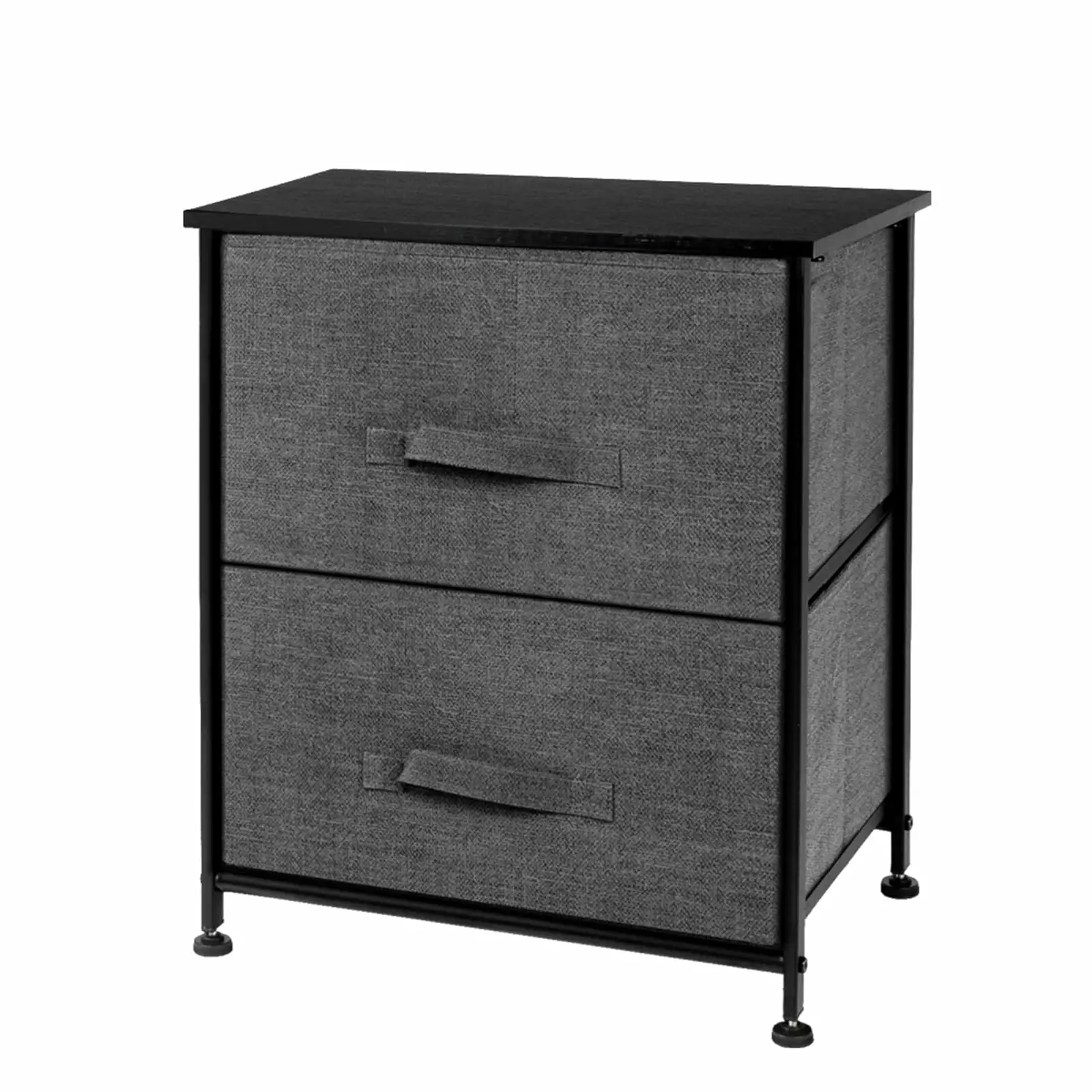 2 Drawer Night Stand End Table Steel Frame Wood Top Fabric Bins Bedroom Hallway Entryway Grey TEMI