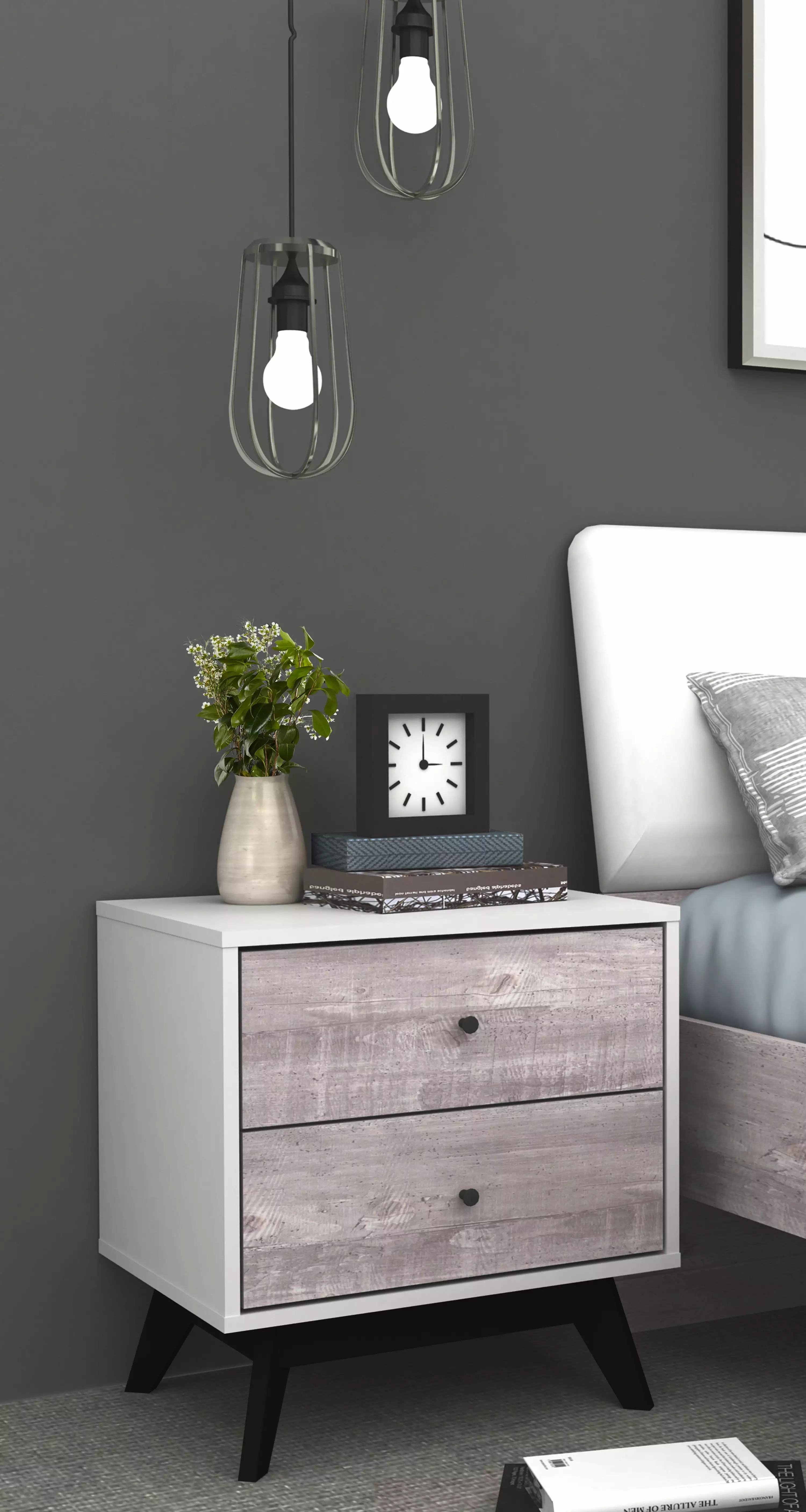TMS Crislana Wood Night Stand White Bedside Table Bedroom