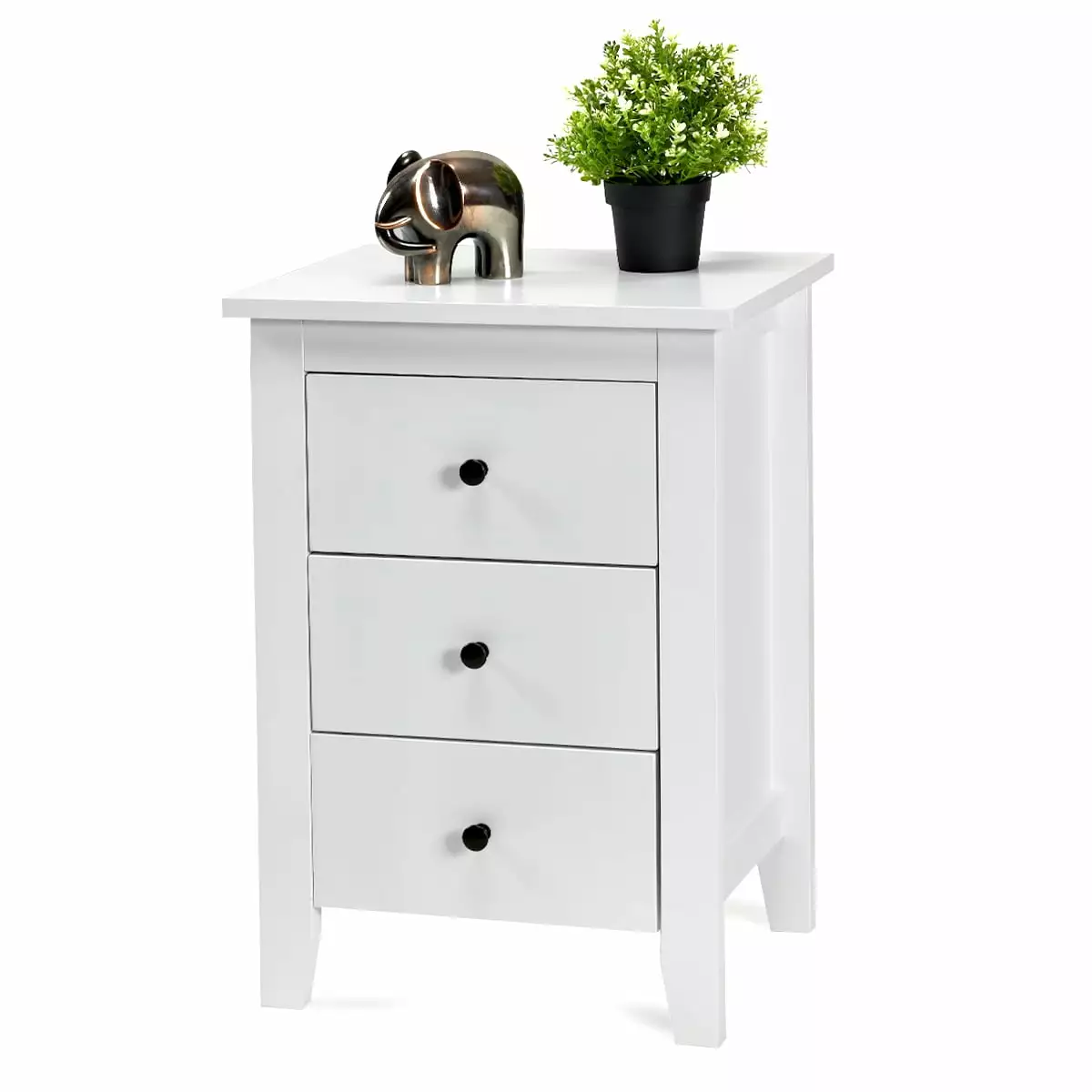 Topbuy White End Table Nightstand 3 Drawers