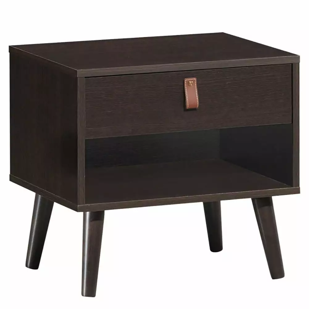 Topcobe Espresso Wood Nightstand Rattan Drawer and Open Shelf
