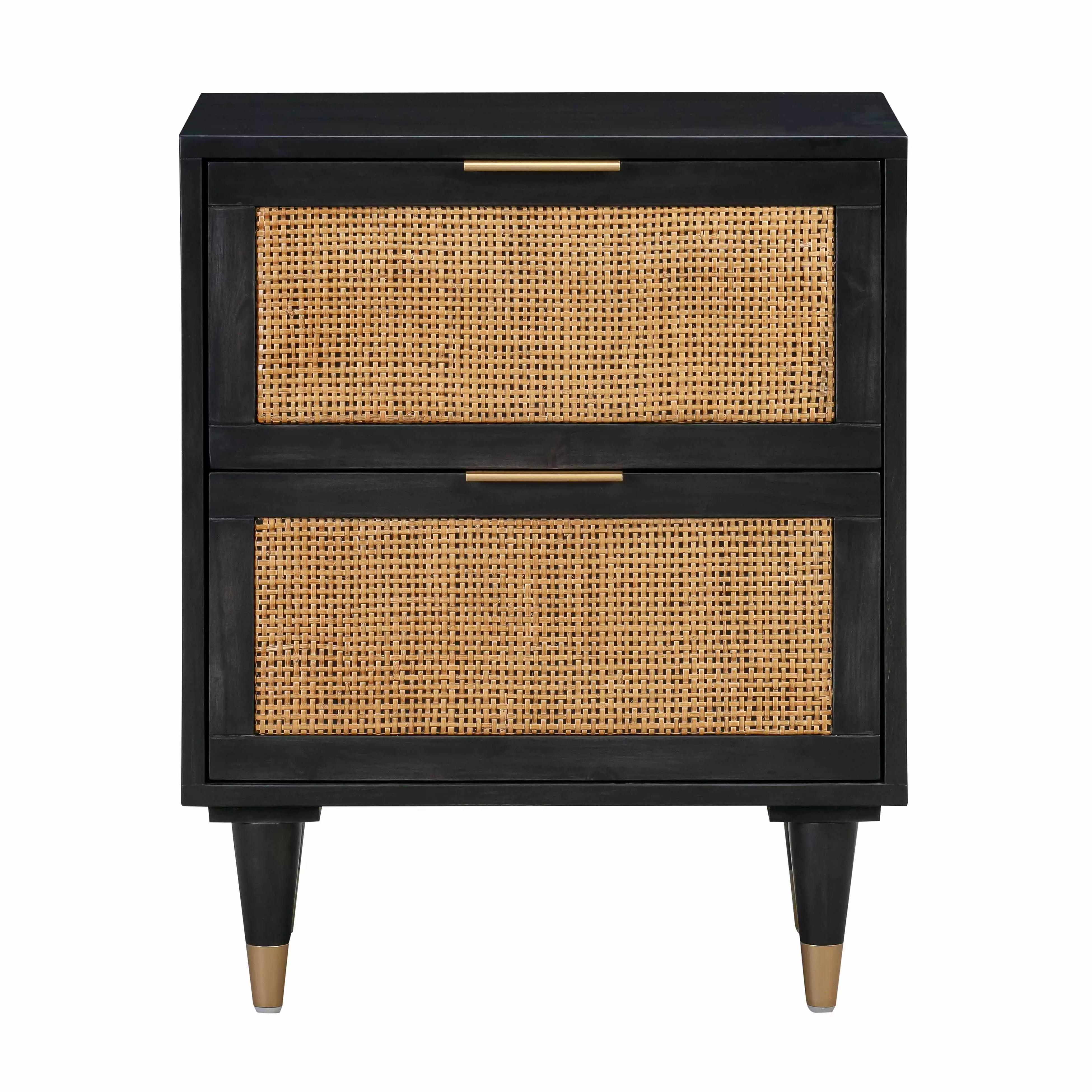 TOV Furniture Sierra Noir Nightstand Rattan Accents - Modern Bedside Table
