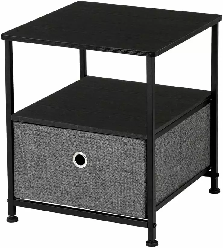 Nightstand 1-Drawer Shelf Storage Bedside Furniture Accent End Table Chest Grey TRAHOO