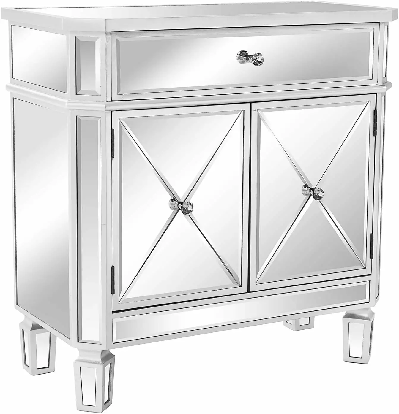 UBesGoo Mirrored Cabinet Mirrored Dresser Accent Chest Large Nightstand 1 Drawer and Two Doors 27.5aW x 13.4aD x 27.5aH Mi...