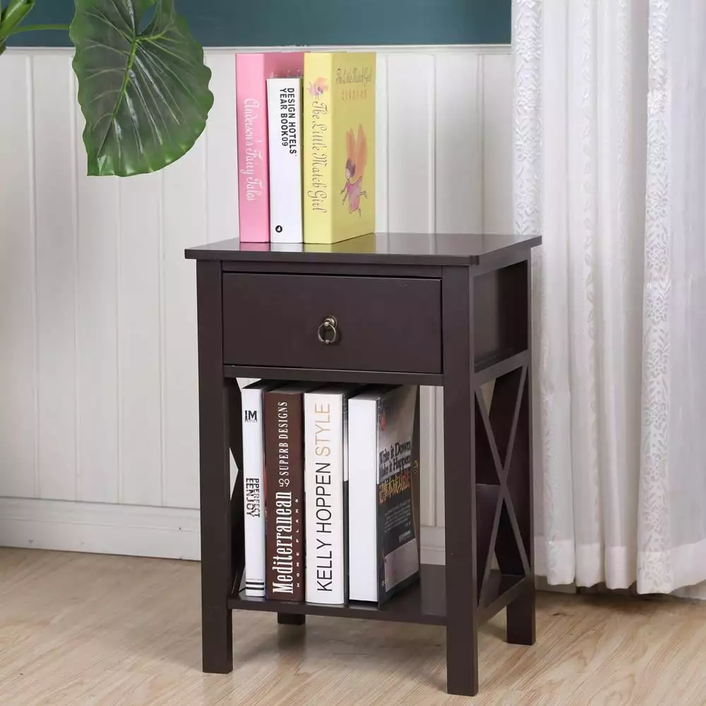 UBesGoo Wood Contemporary Beside Table Nightstand Drawer