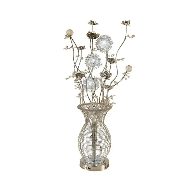 Urn-Like Metallic Table Lamp Decorative Bedroom Swing Arm LED Nightstand Light Flower Design Quicksilver