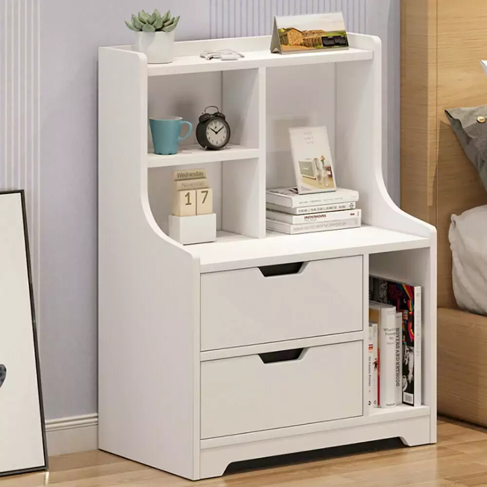 2 Drawers Nightstand Bedside Table Bottom Cabinet Storage Modern Bedroom Furniture Uubranded
