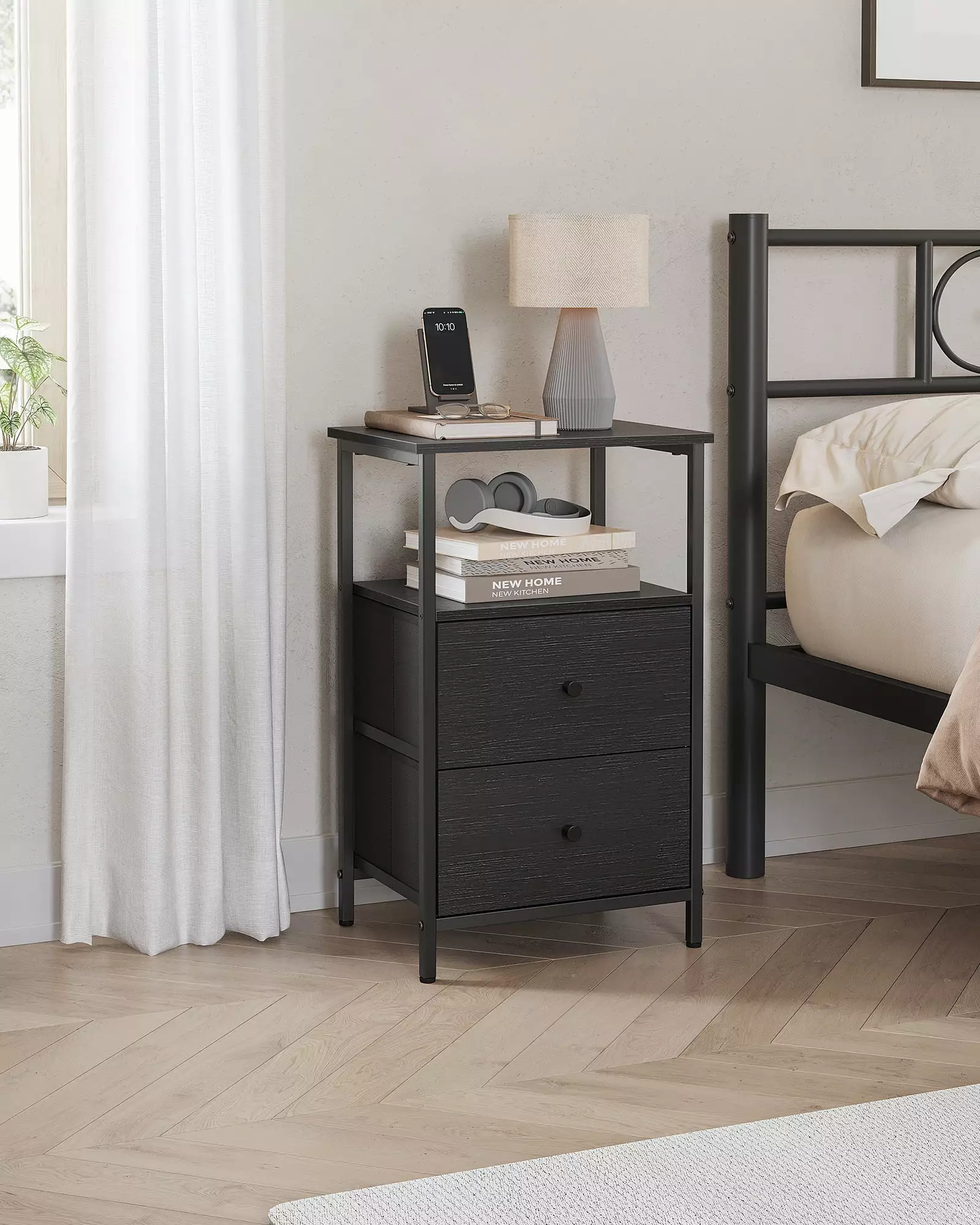 VASAGLE Nightstand Bedroom Living Room Drawers and Open Shelf
