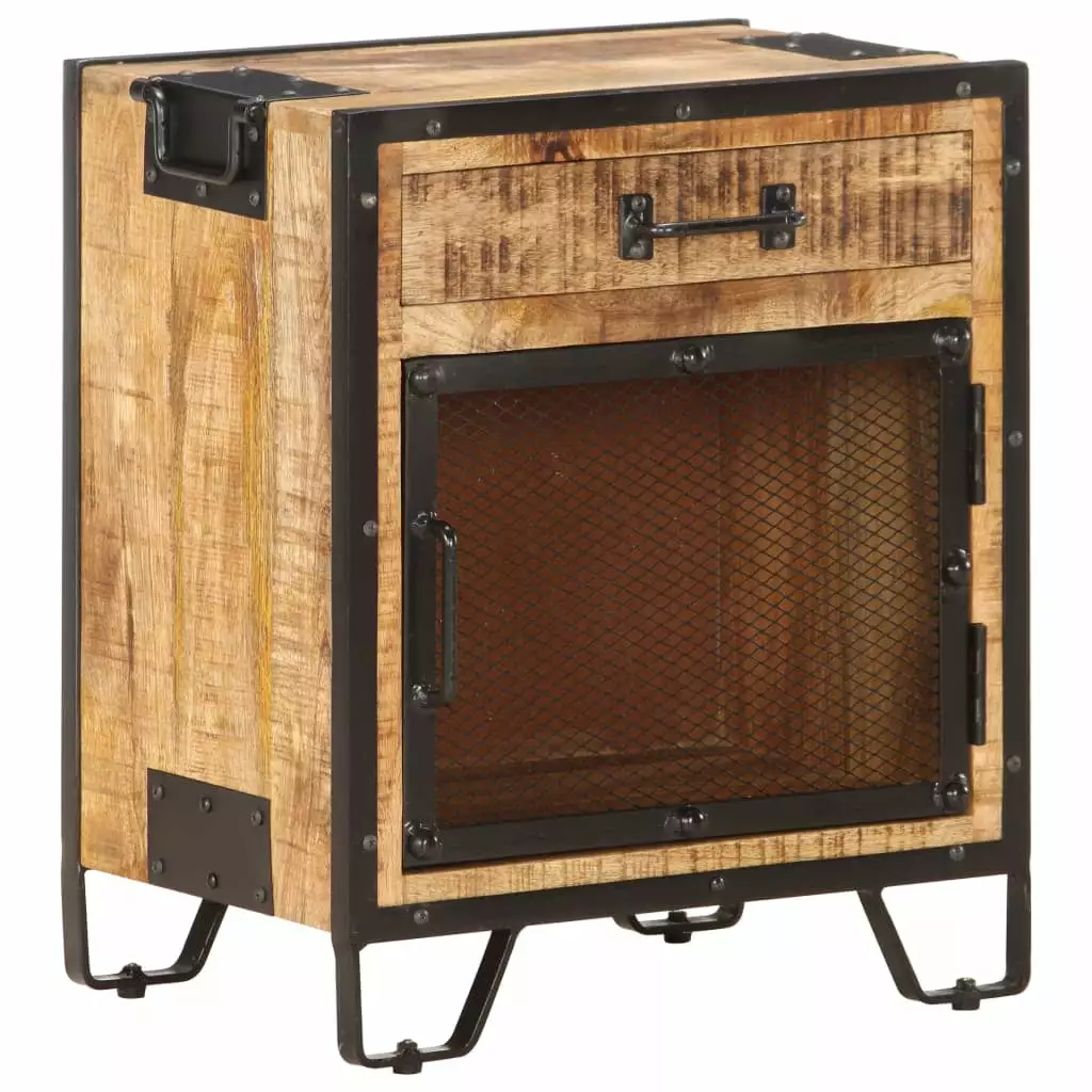vidaXL Bedside Cabinet 16.9x11.8x20.1 Solid Rough Mango Wood Nightstand