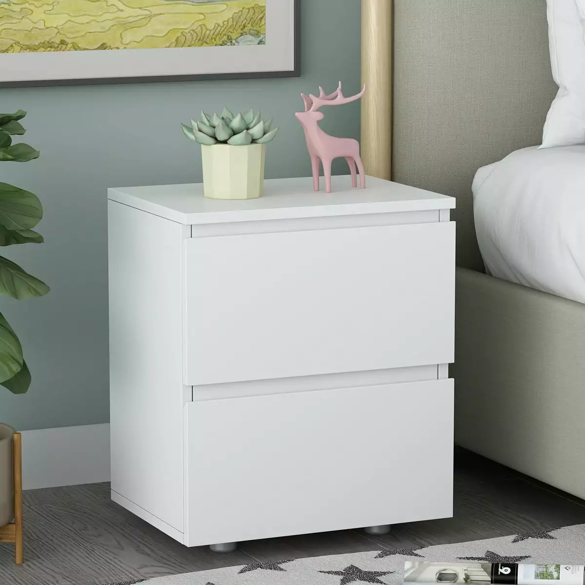 WIAWG Modern White Wooden Nightstand Drawers Bedroom Living Room
