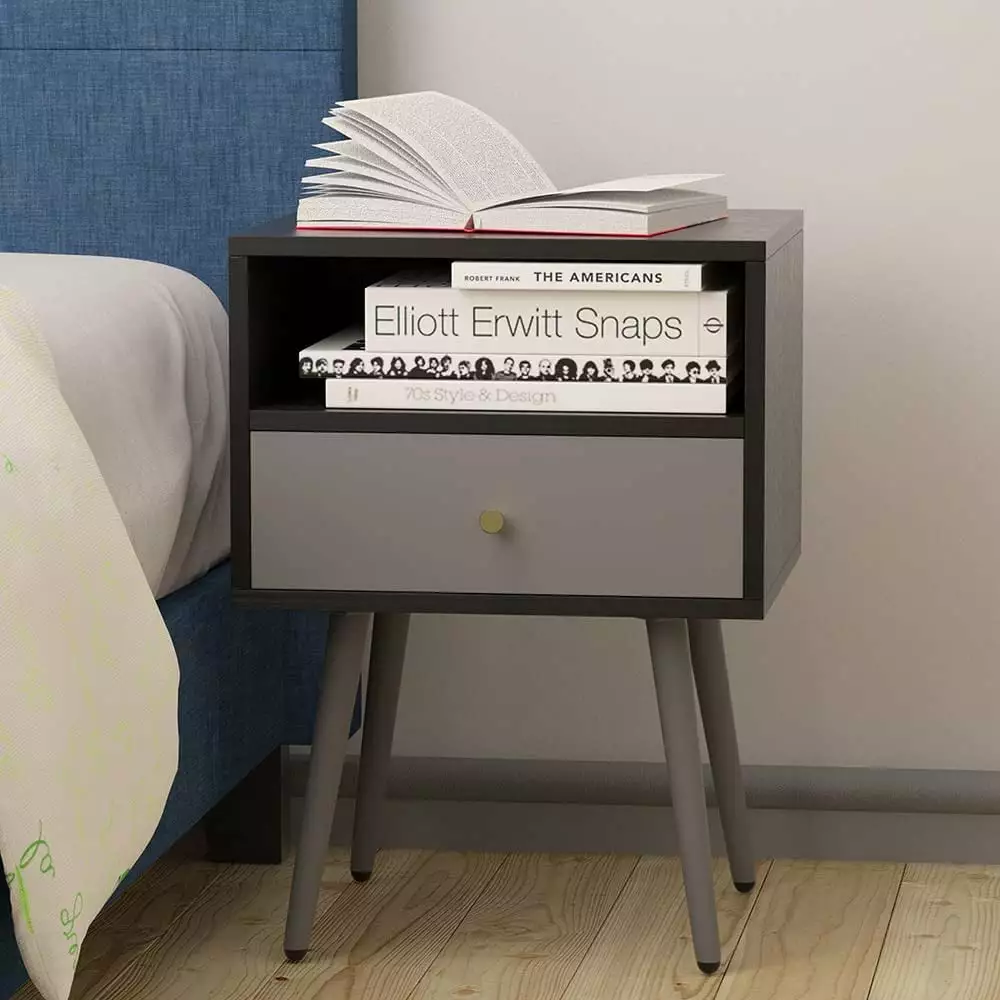 WILLIAMSPACE Black Nightstand Mid Century Modern Side Table Drawer