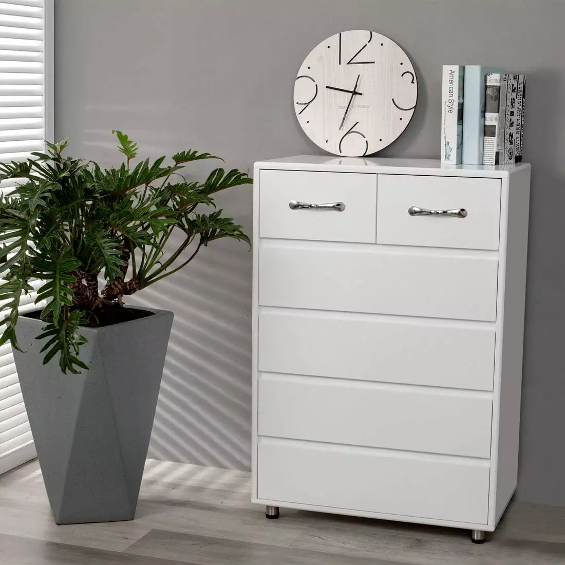 Yone jx je Six Drawer Side Table White Bedside Table Night Stand Bedroom Metal Handle Modern Tall Dresser