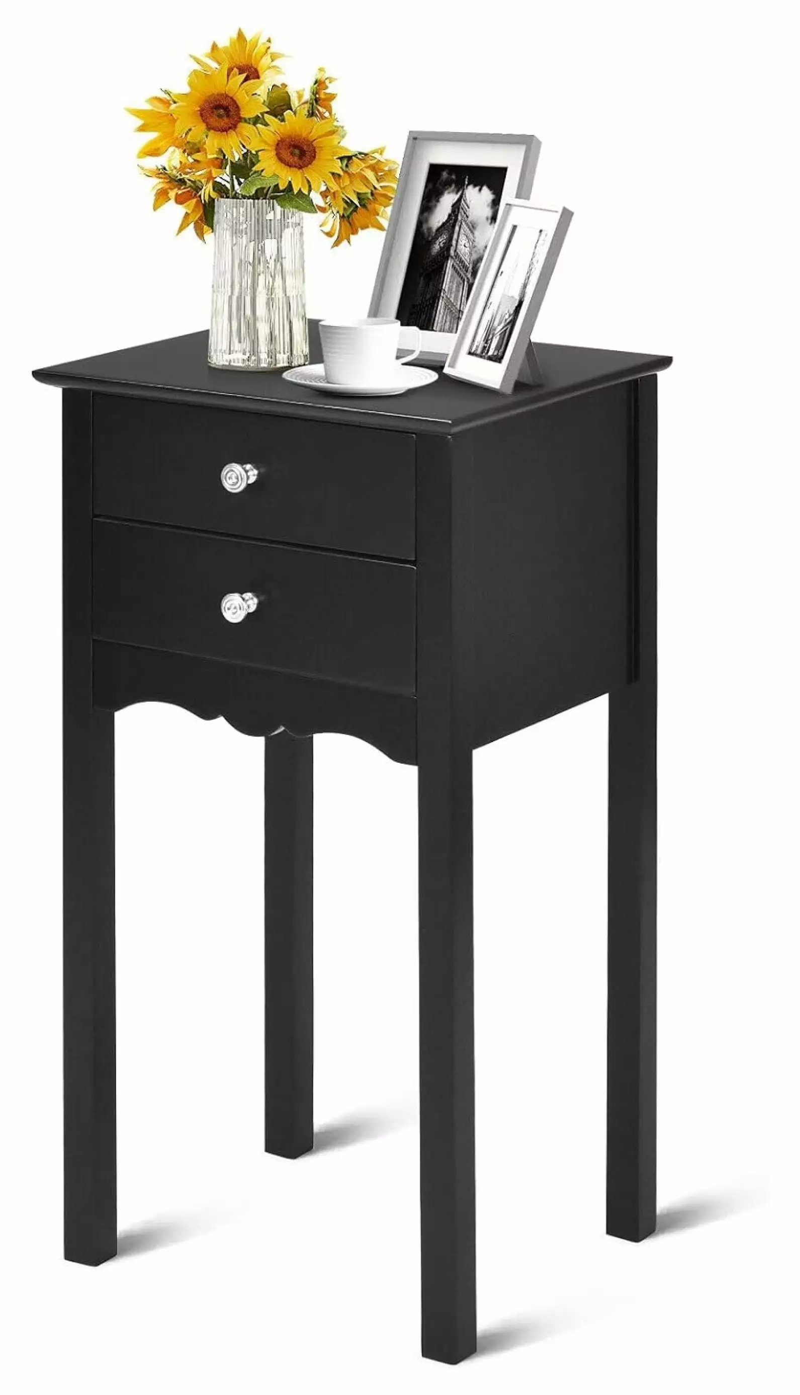 YOSITiuu VcJta Night Stand 2 Drawers Black Wood Accent End Table Bedroom Furniture Essential