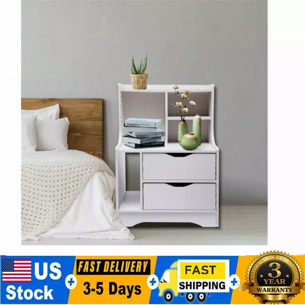 2-Drawer Night Stand Bedside Sofa End Table Dresser Storage Cabinet Bedroom USA YoyoHome