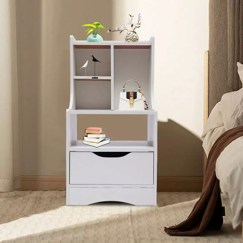 Bedside End Table Cabinet Wooden Nightstand Bedroom Decor Storage Shelf Drawer YoyoHome