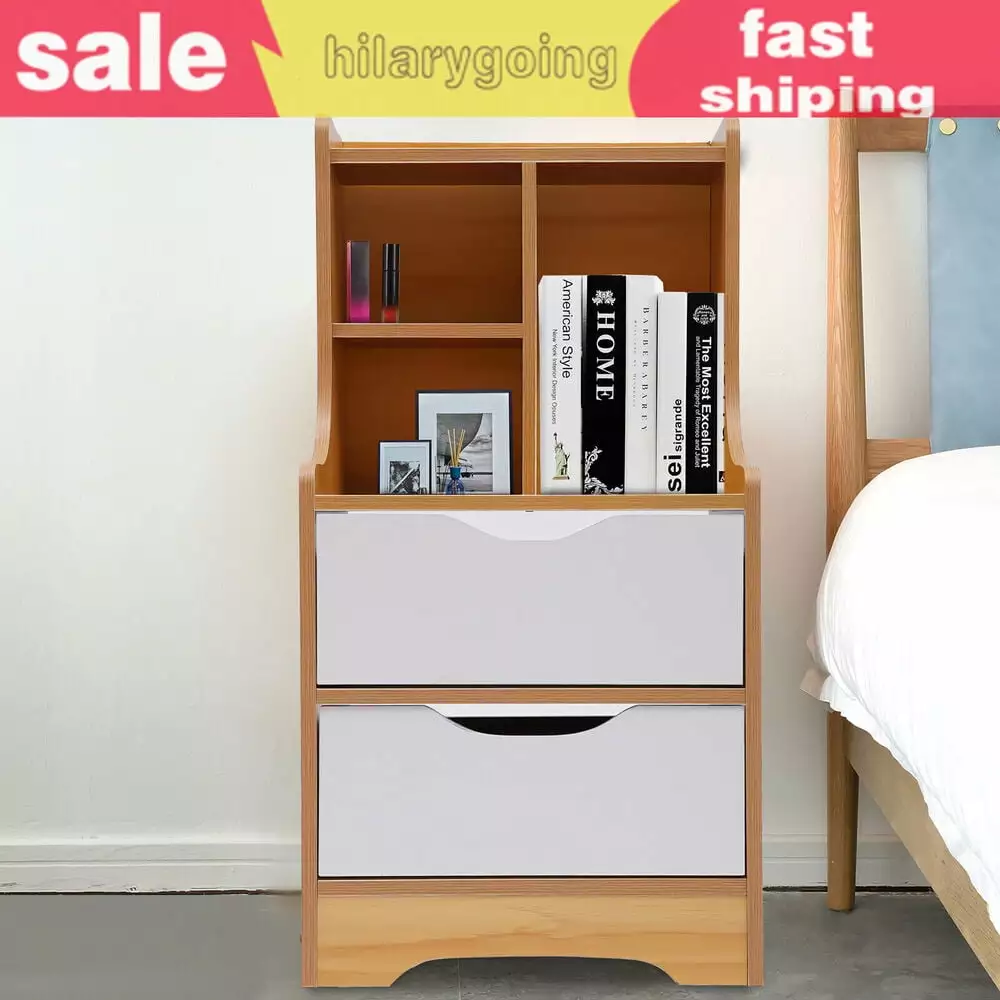 Wooden Bedroom Nightstand 2 Drawers End Side Storage Table YoyoHome