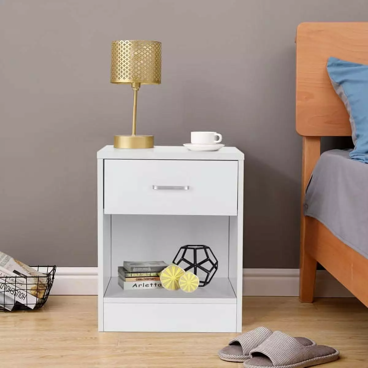 2pcs Night Stands Drawer White Bedroom Storage Furniture YTTX