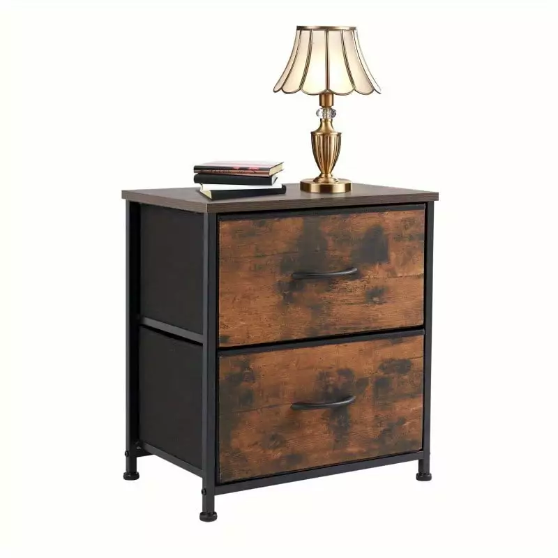 Zateety Storage Bedside Table Fashionable Dressing Table Metal Frame and Wooden Top