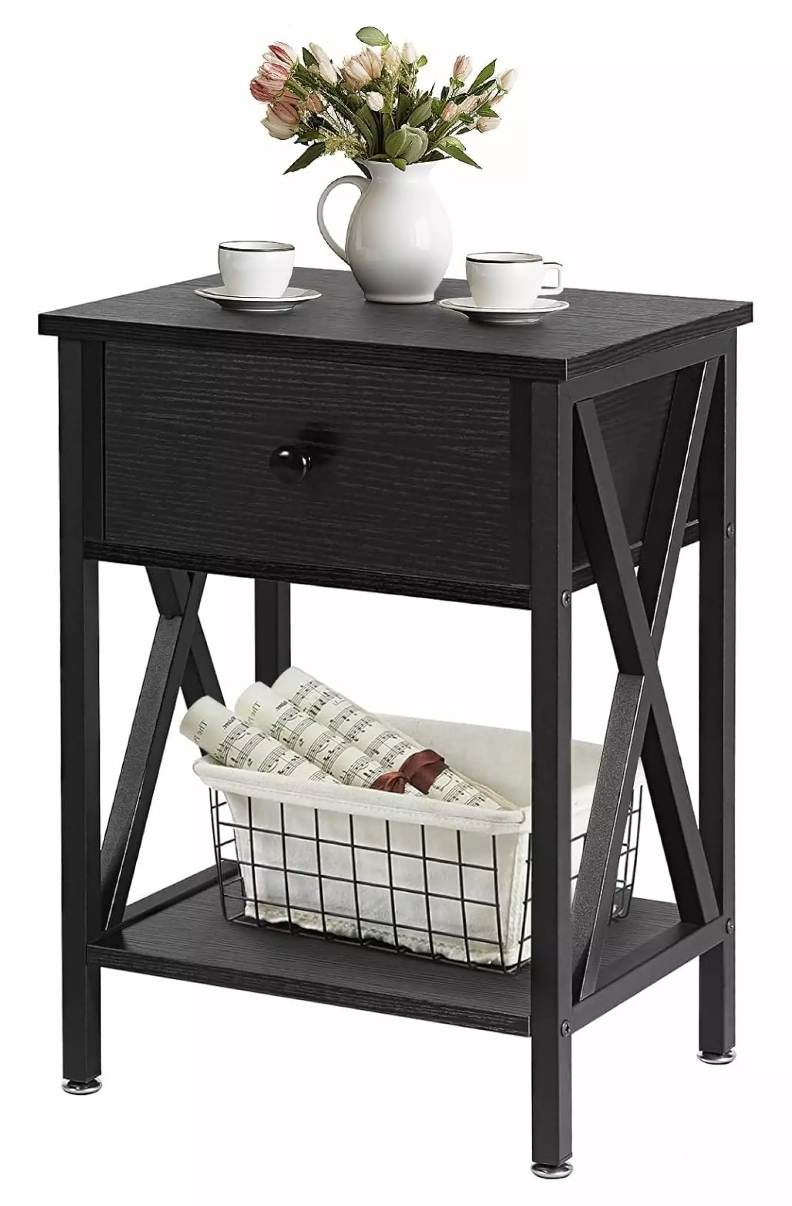 Zengpin Modern X-Design Night Stand Multi-functional End Storage Shelf Side Table Drawer Black
