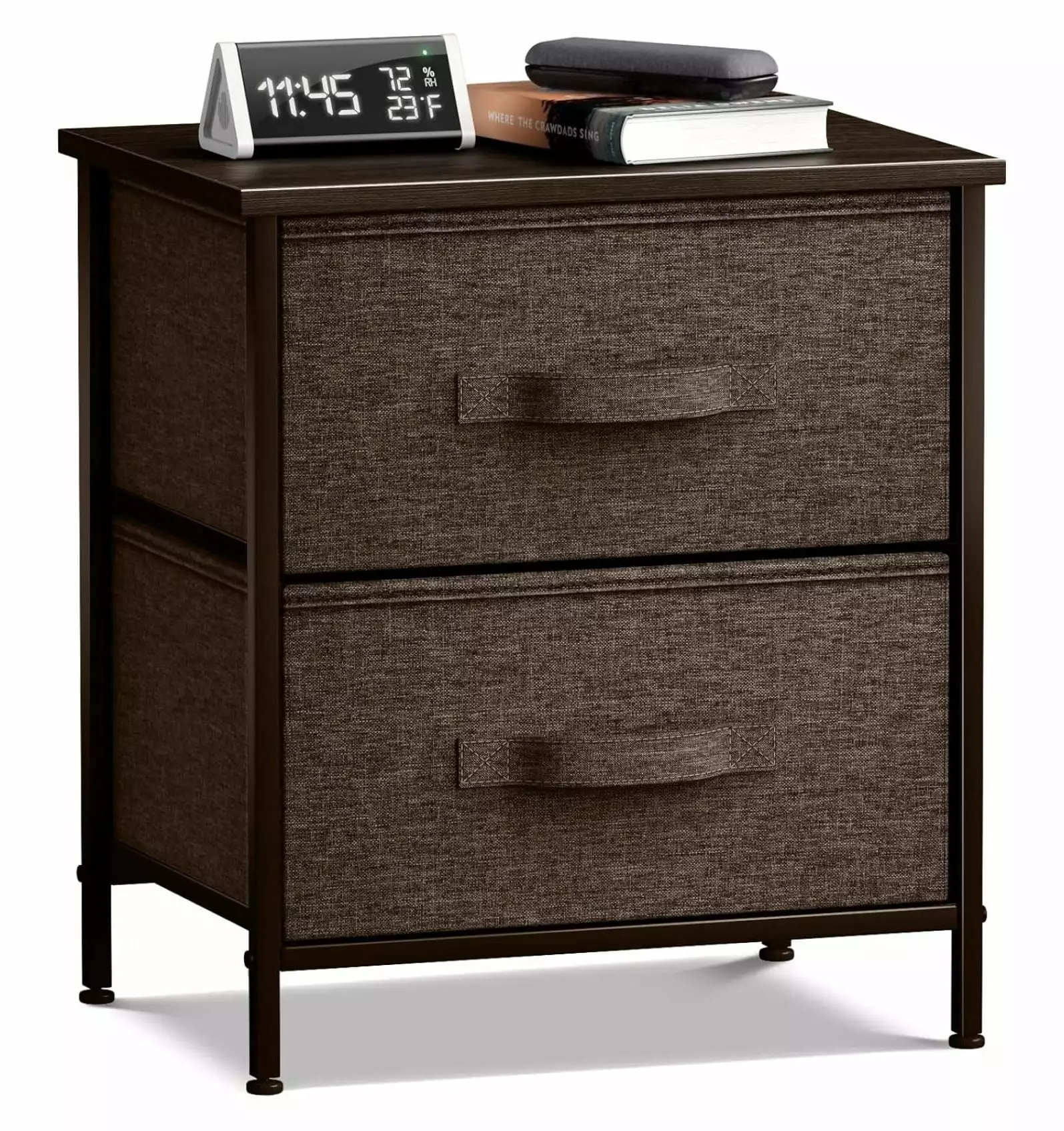 Zengpin Nightstand 2 Drawers - Bedside Table Steel Frame and Wood Top