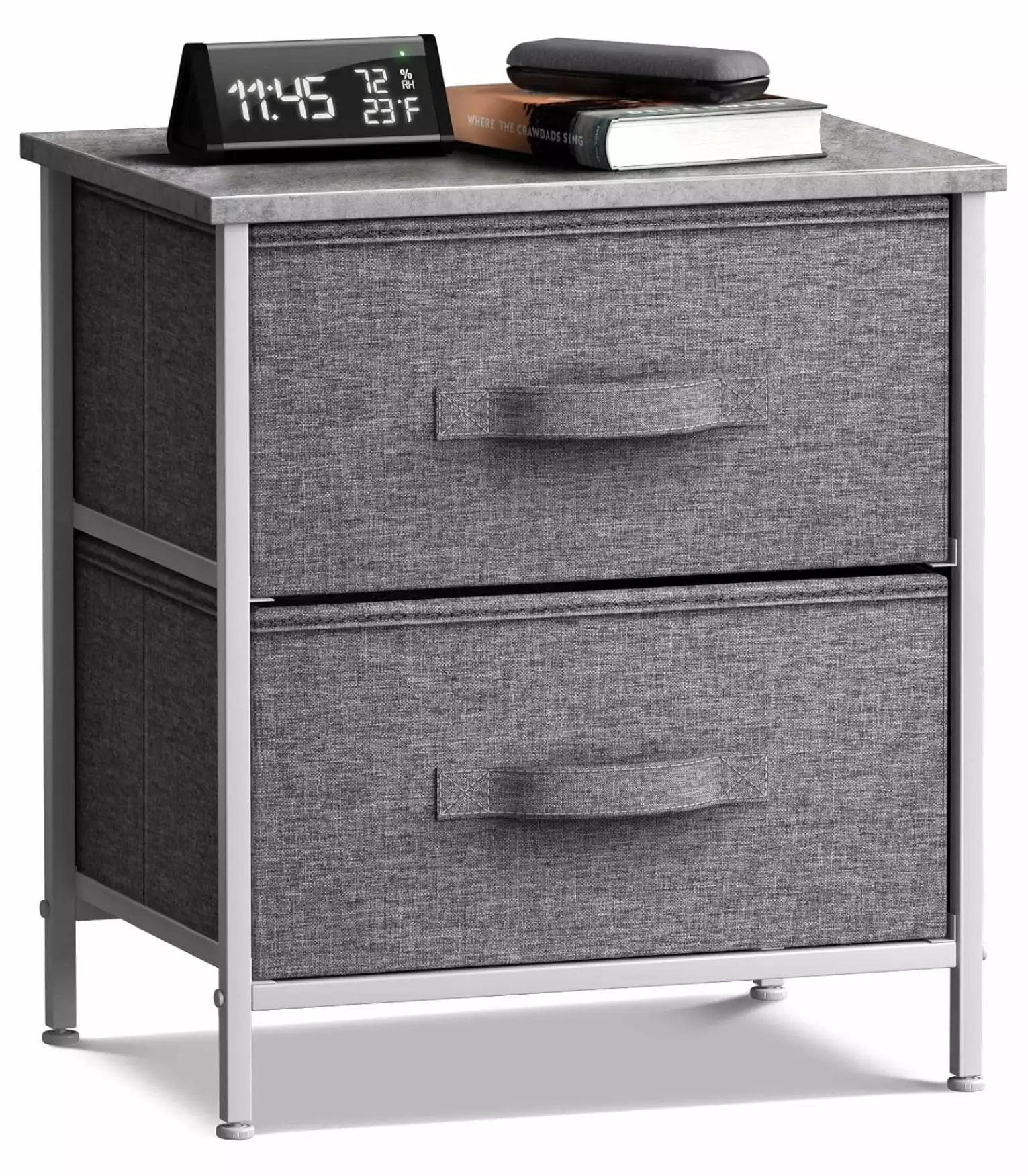 Zengpin Nightstand 2 Drawers - Bedside Table Steel Frame and Wood Top
