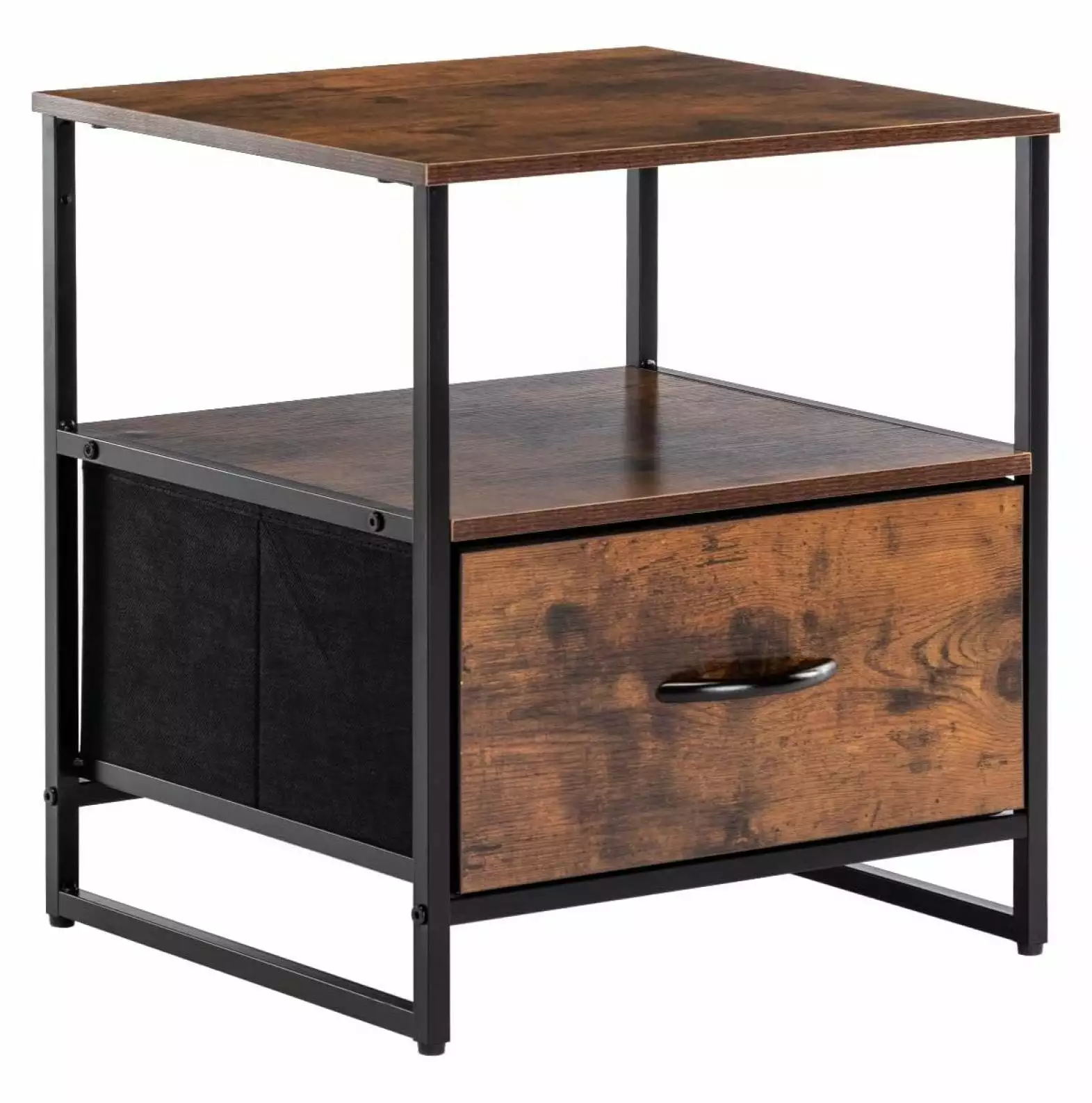 Zengpin Rustic Nightstand Bedside Table Drawer and 2 Shelves Bedroom Living Room