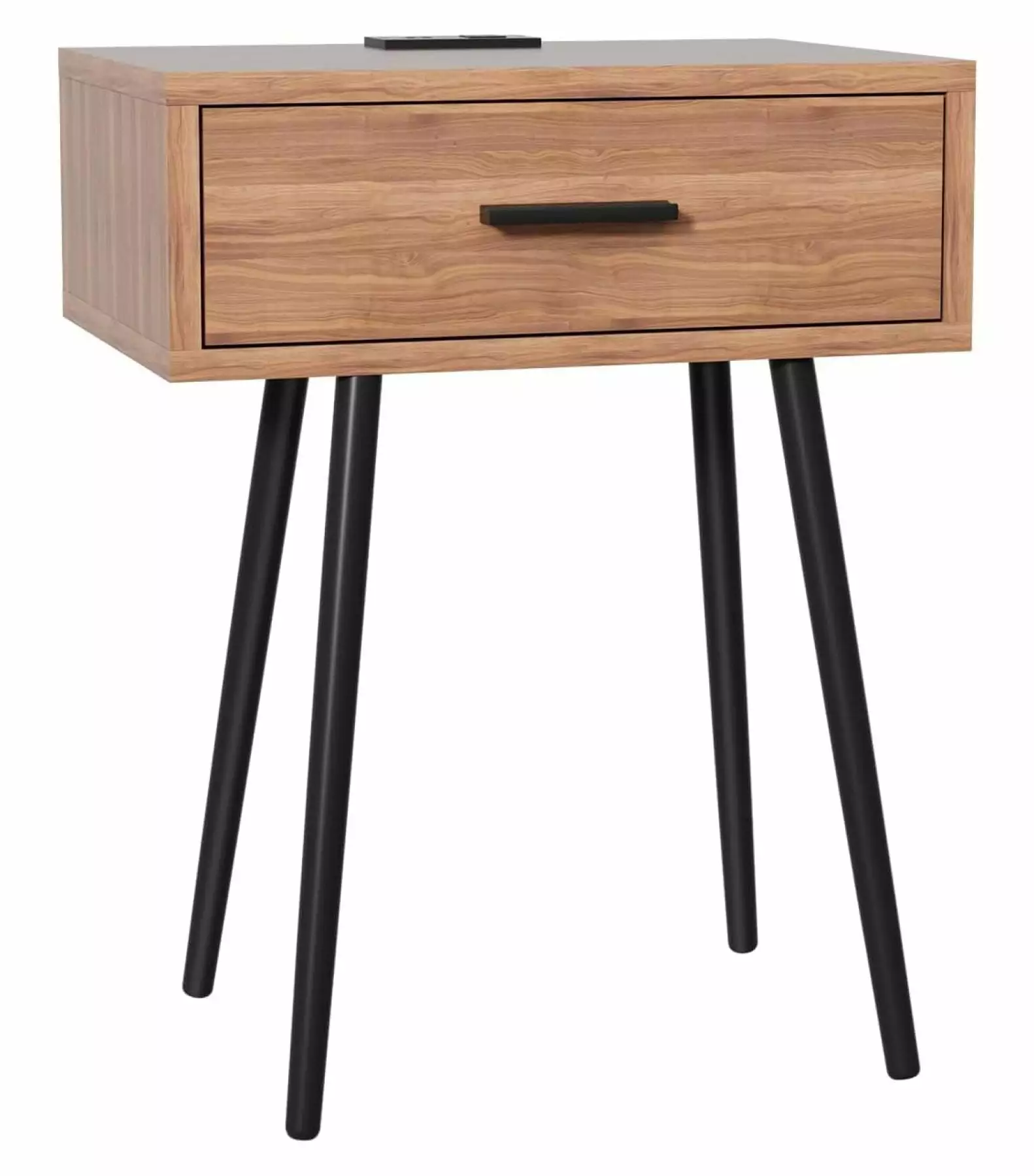 ZHAOTONG Nightstand Charging Port Wooden Drawers Walnut End Table