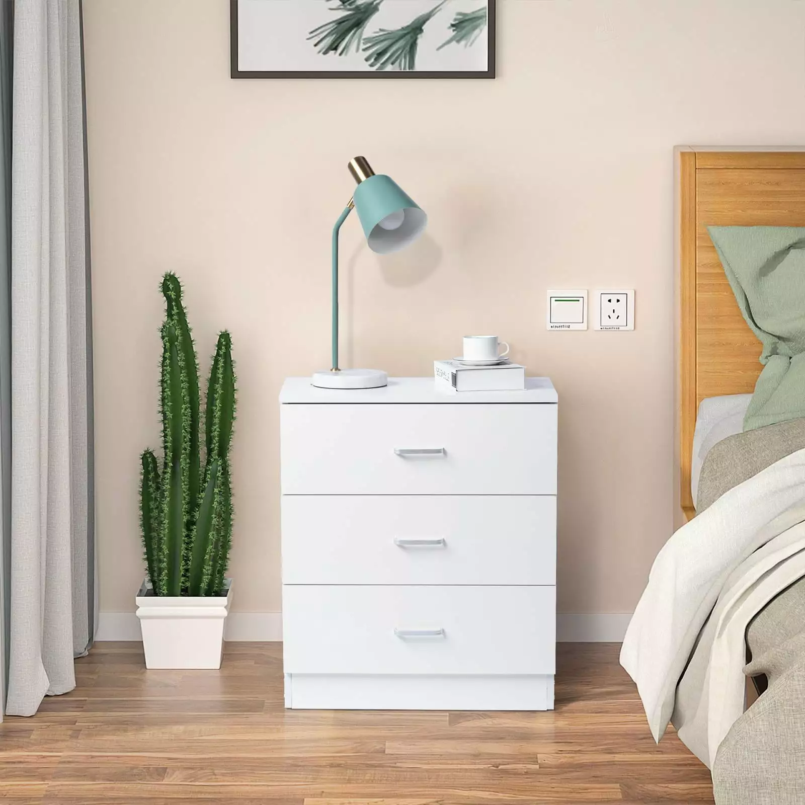 Wooden Nightstand 3 Drawers Bedside Table Accent Bedroom Chest Dresser ZHENHUA