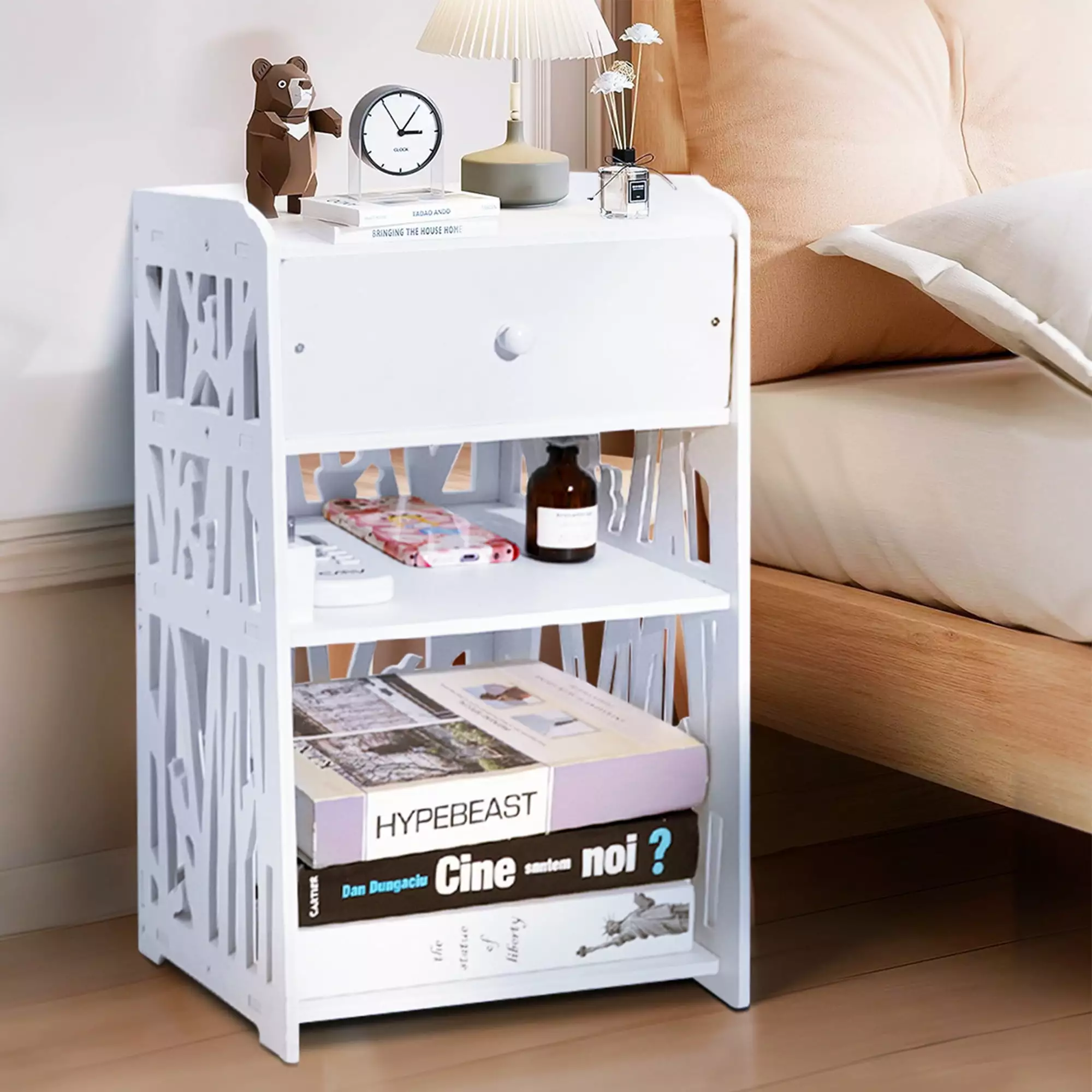 ZPL White Nightstand Drawer Modern End Table Bedroom Living Room