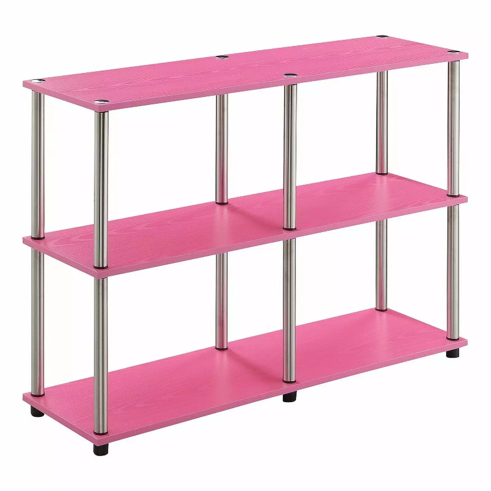 Pemberly Row No-Tools Assembly Pink Wood Finish Console Table Shelves Console