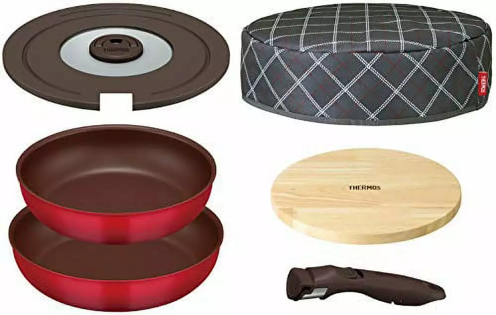 Thermos Red 6-Piece Non-Stick Frying Pan Set Handle IH Compatible Cookware