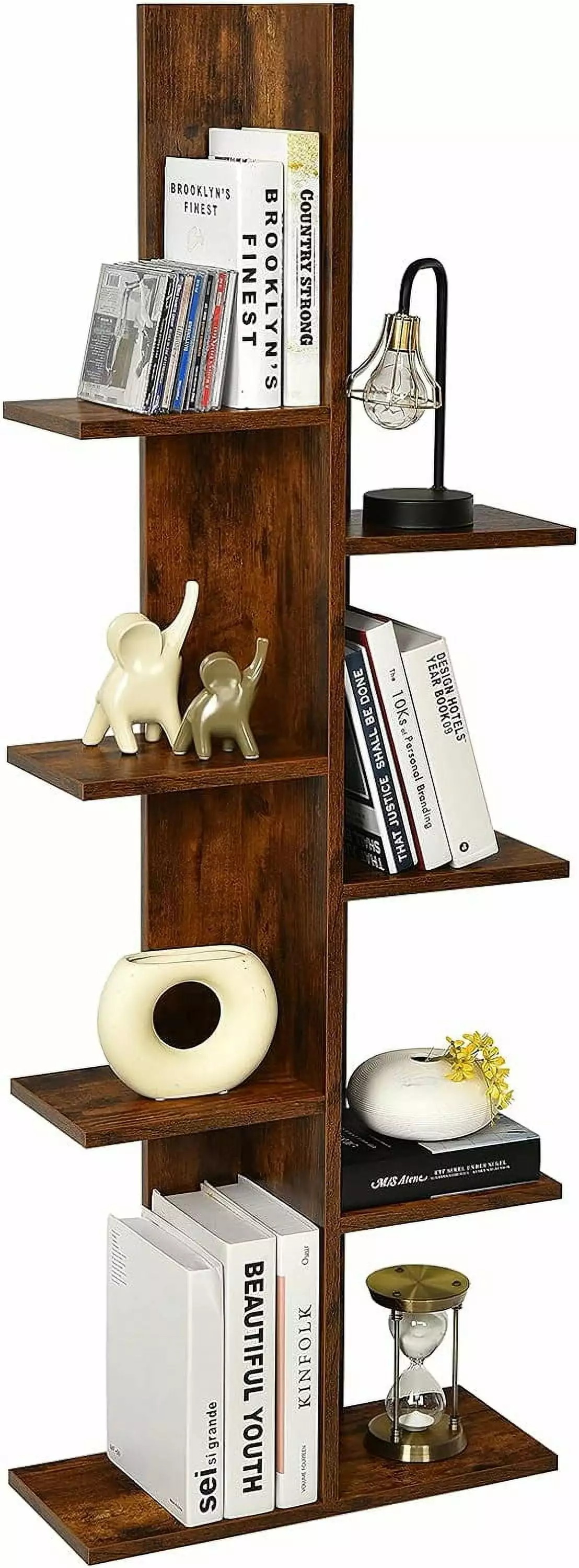 8 Shelf Bookshelf Wooden Tree Bookcase 8 Book Shelf Freestanding 8 Tier Storage Display Shelf Anti-toppling kk