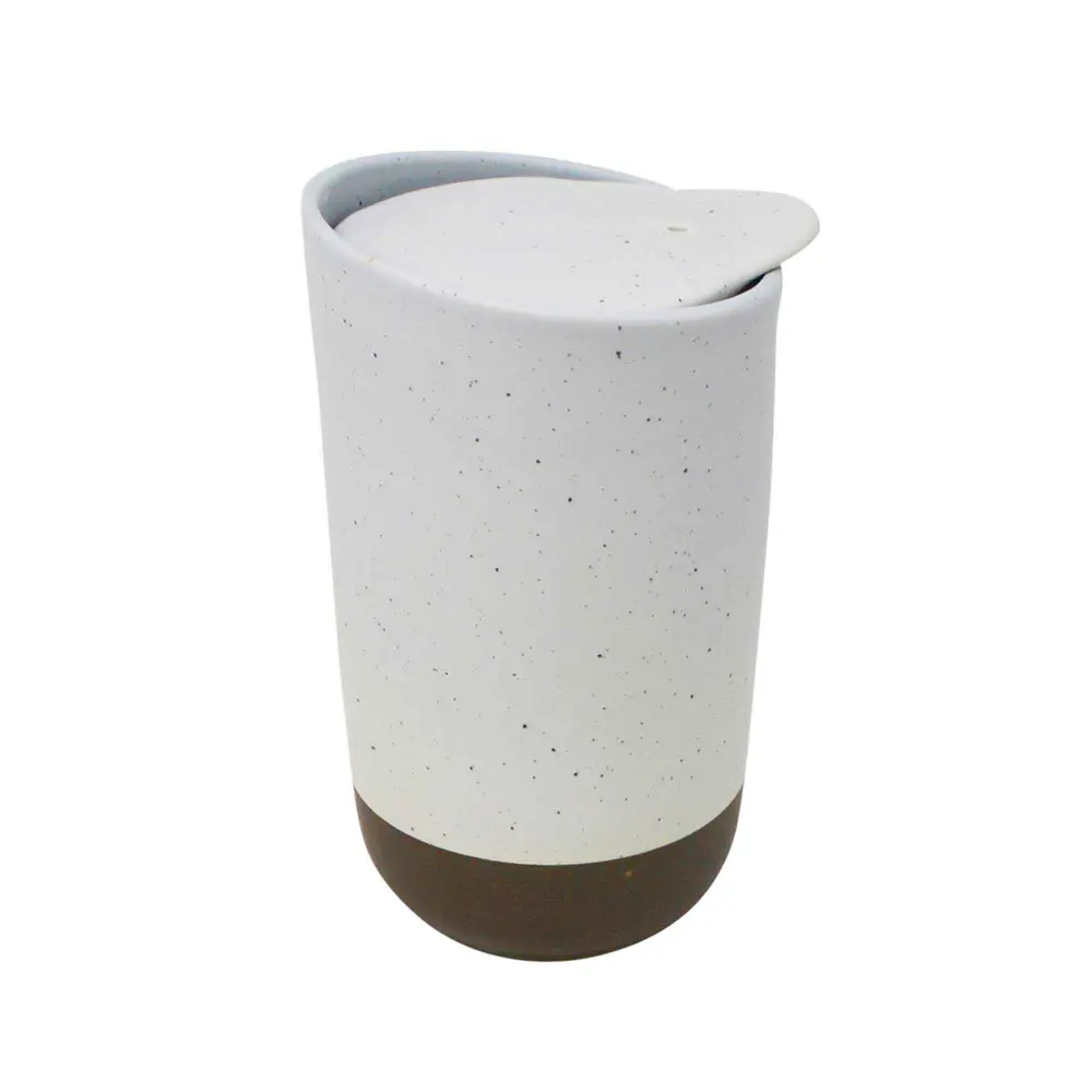 Ceramic Coffee Mug Double Walls, Speckled Alabaster